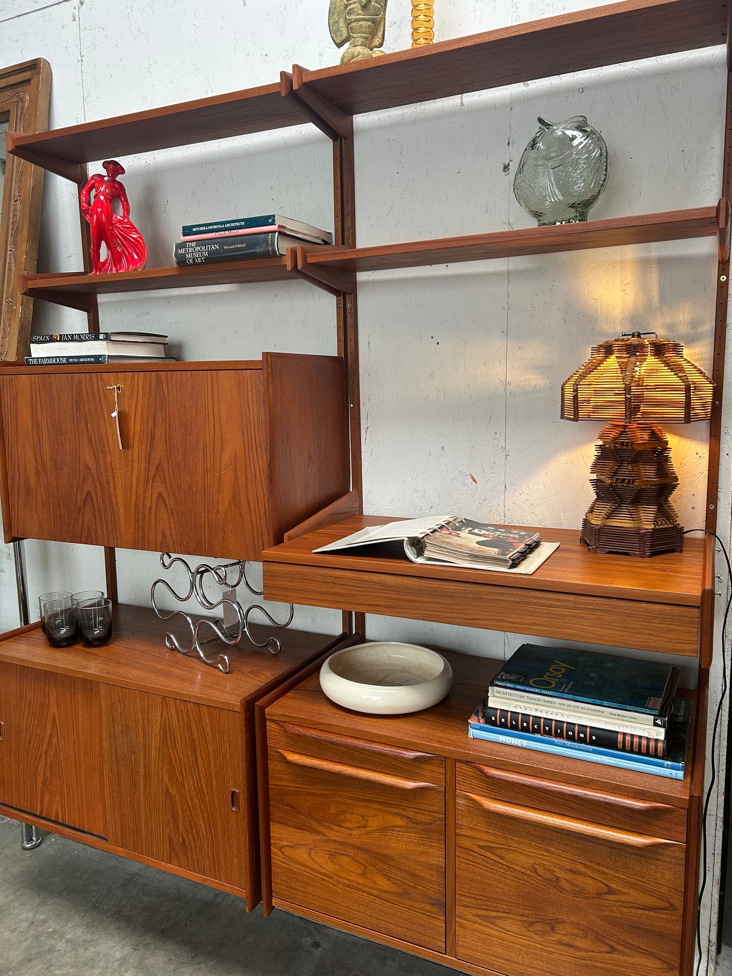 2-3 Bay Pega Teak Modular Wall Unit by Juul Christensen, Imported by Scandiline, Circa 1970s