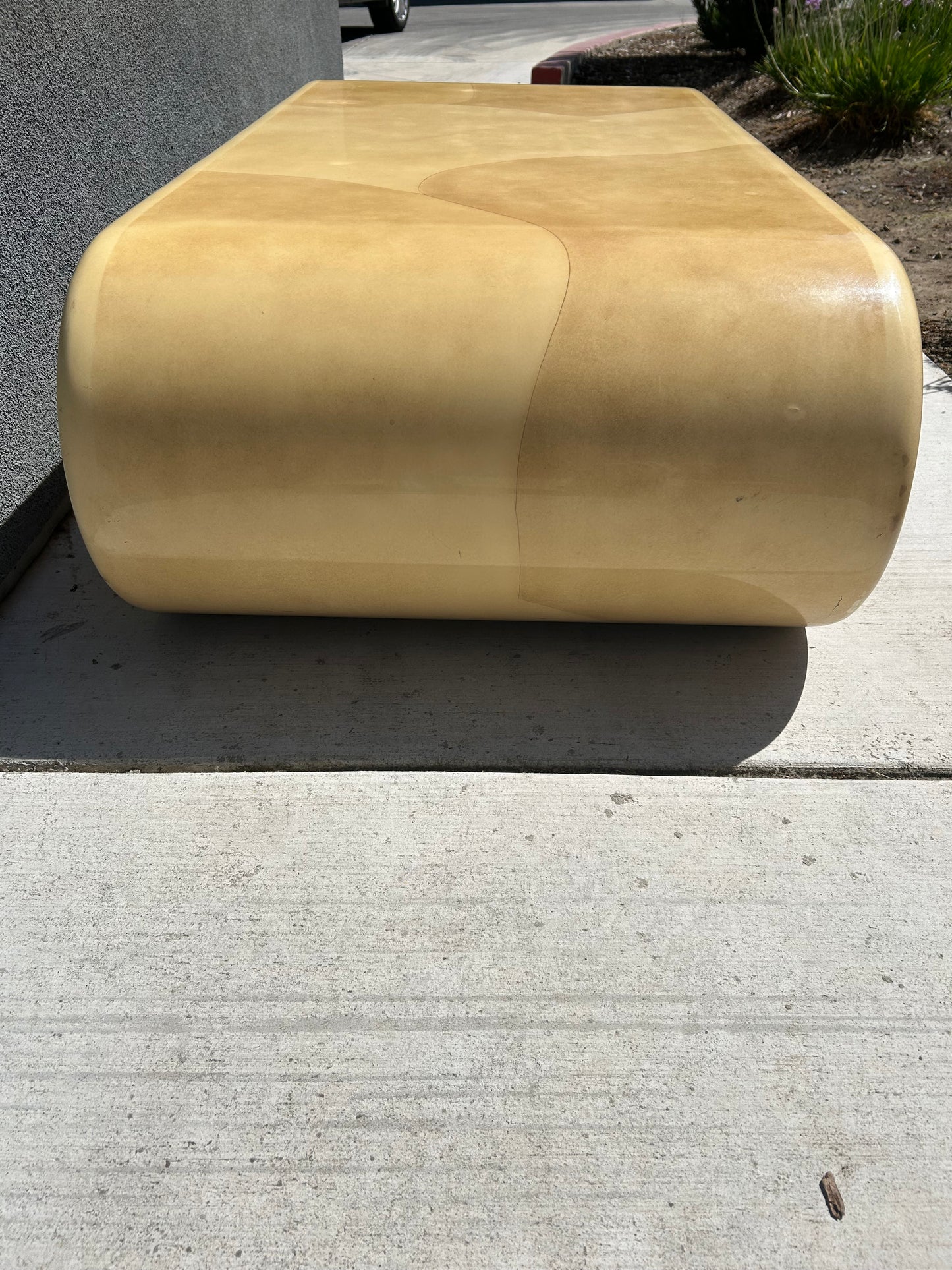 Karl Springer Style Faux Goatskin Waterfall/Scroll Coffee Table