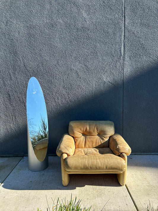 Vintage Tan Leather Armchair by Afra and Tobia Scarpa  for B&B Italia, Circa 1970s