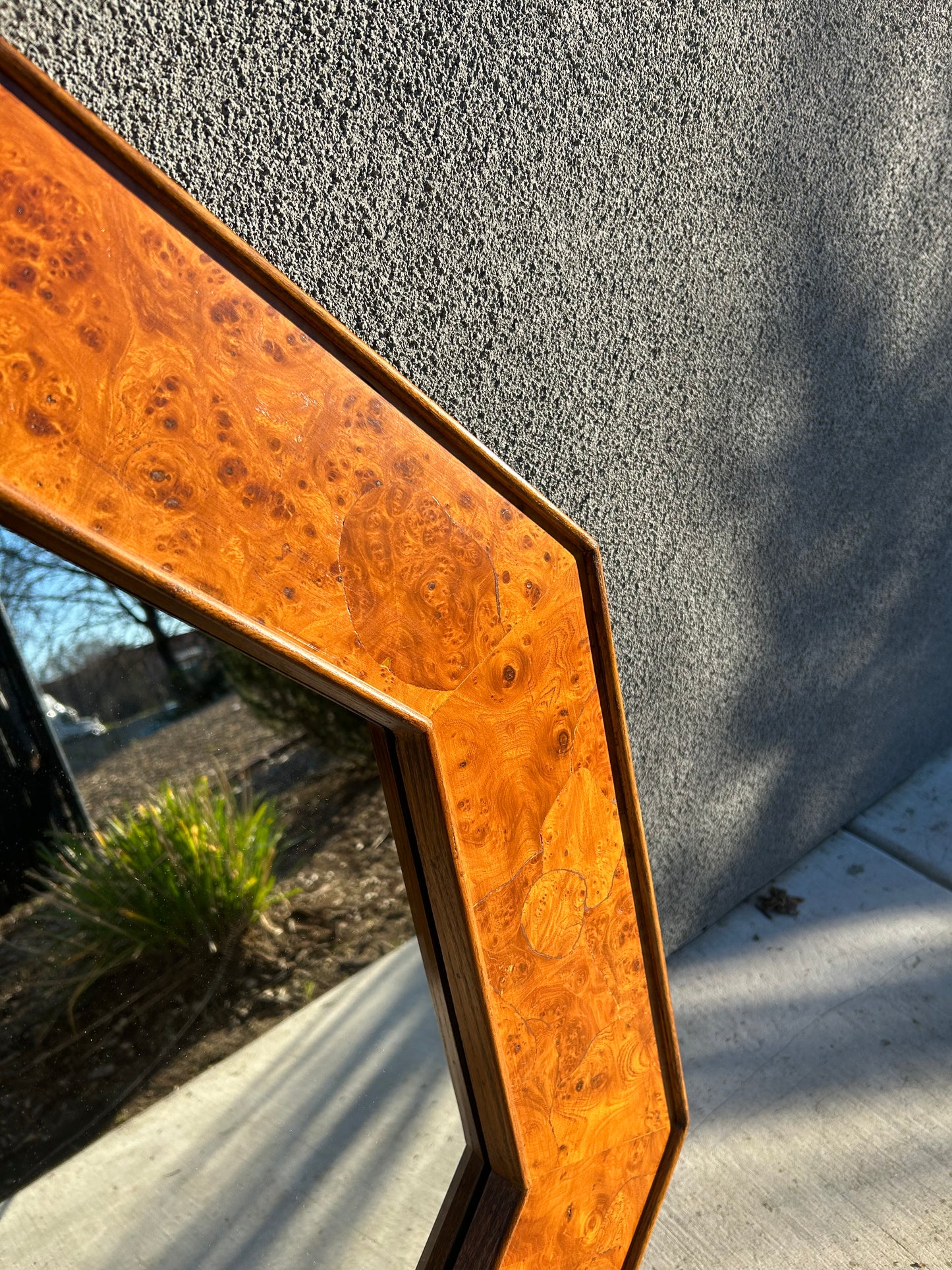 Burl Wood Octagonal Accent Wall Mirror, Circa 1970s