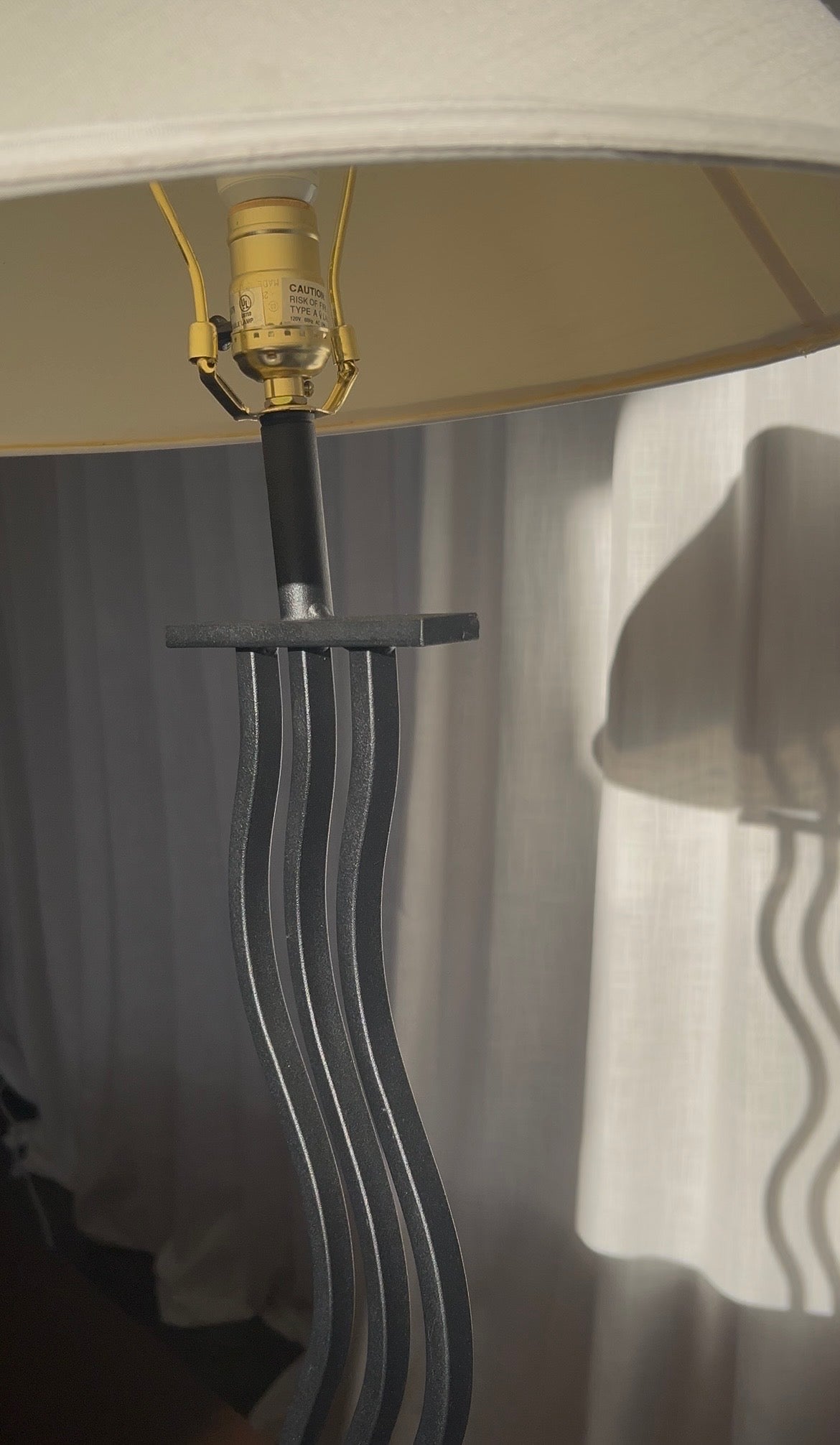 Postmodern Wavy Black Metal Table Lamp, Circa 1980s