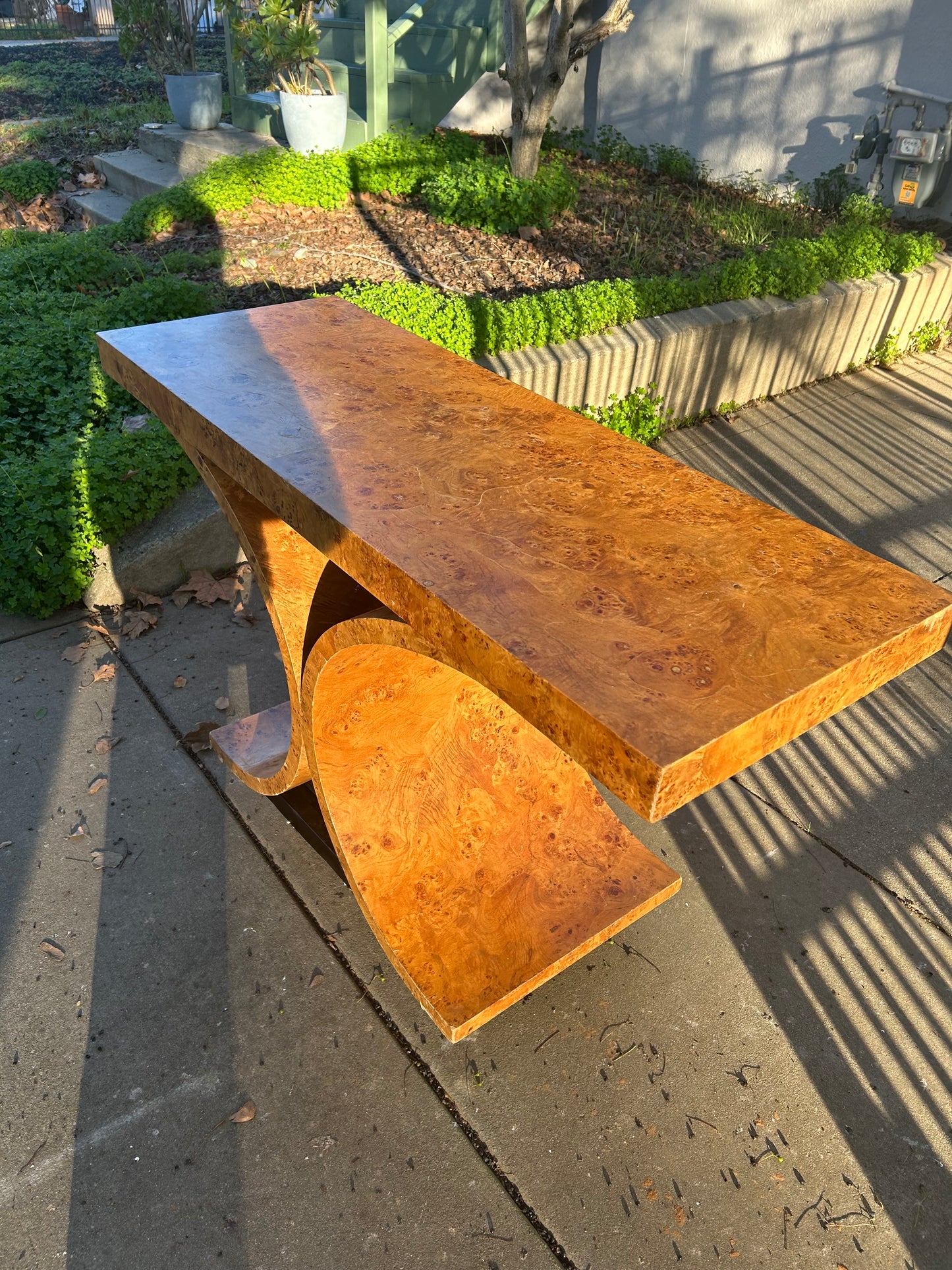 Vintage Art Deco Burl Wood Console Table