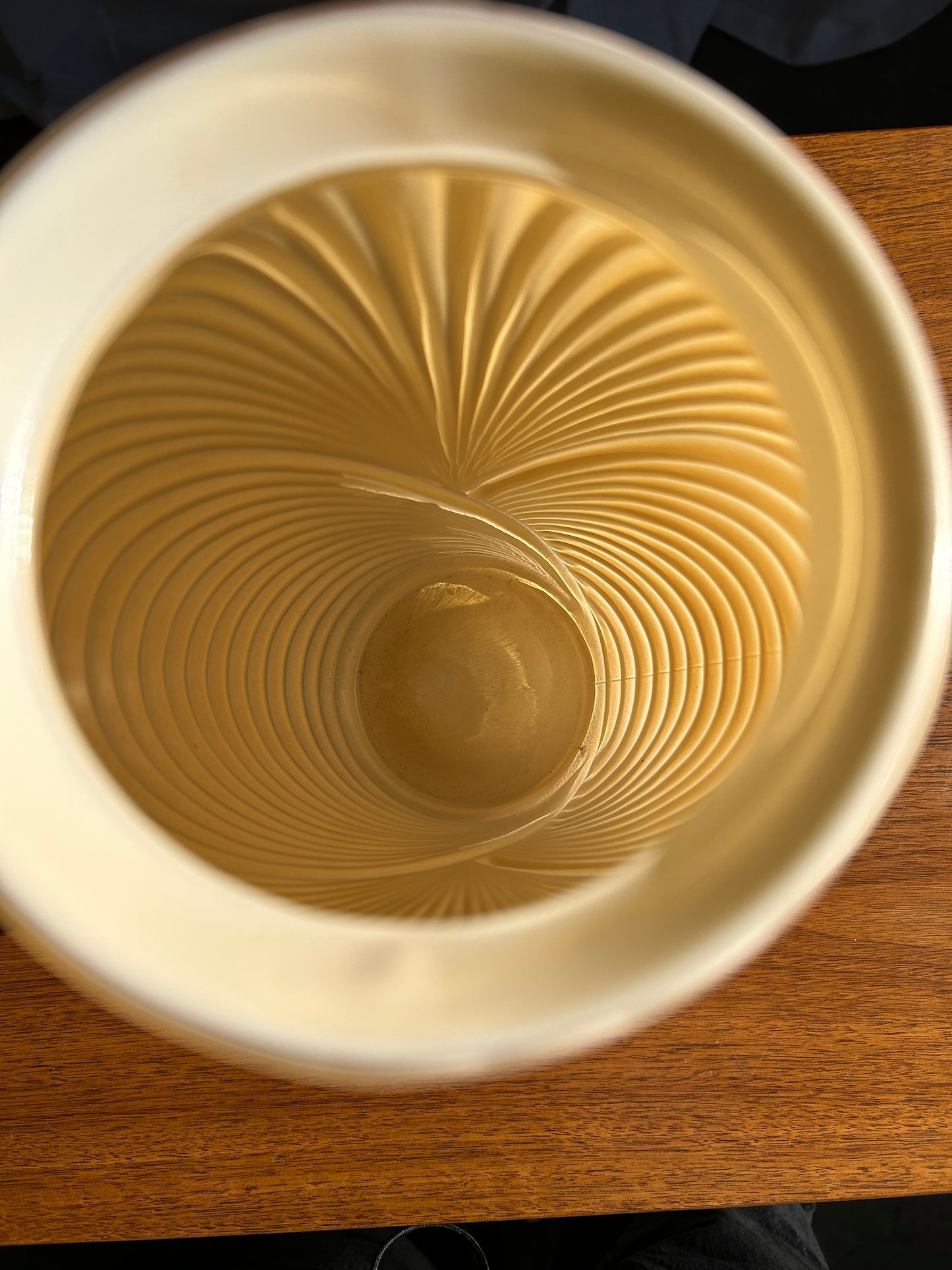 Vintage Anchor Hocking Beige Draped Glass Vase, Art Deco Revival