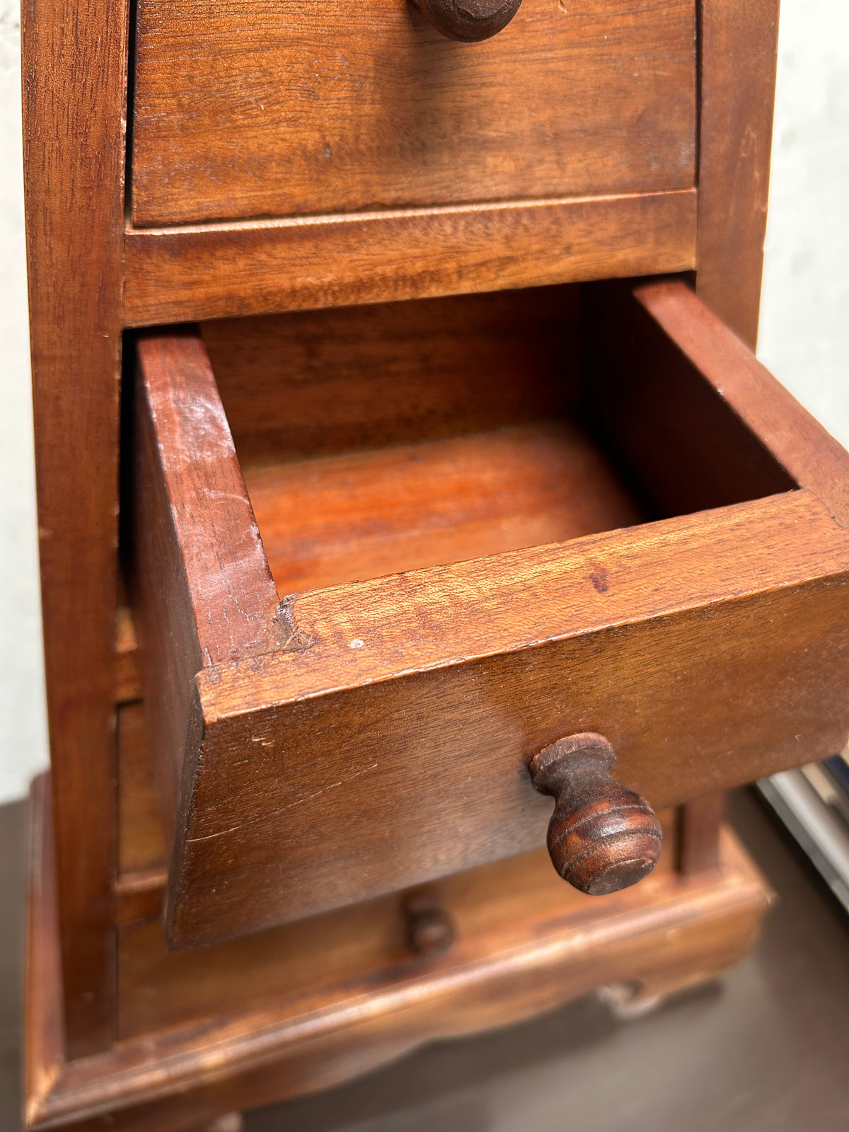 Vintage Solid Wood Pyramid Jewelry Box with 4 Drawers