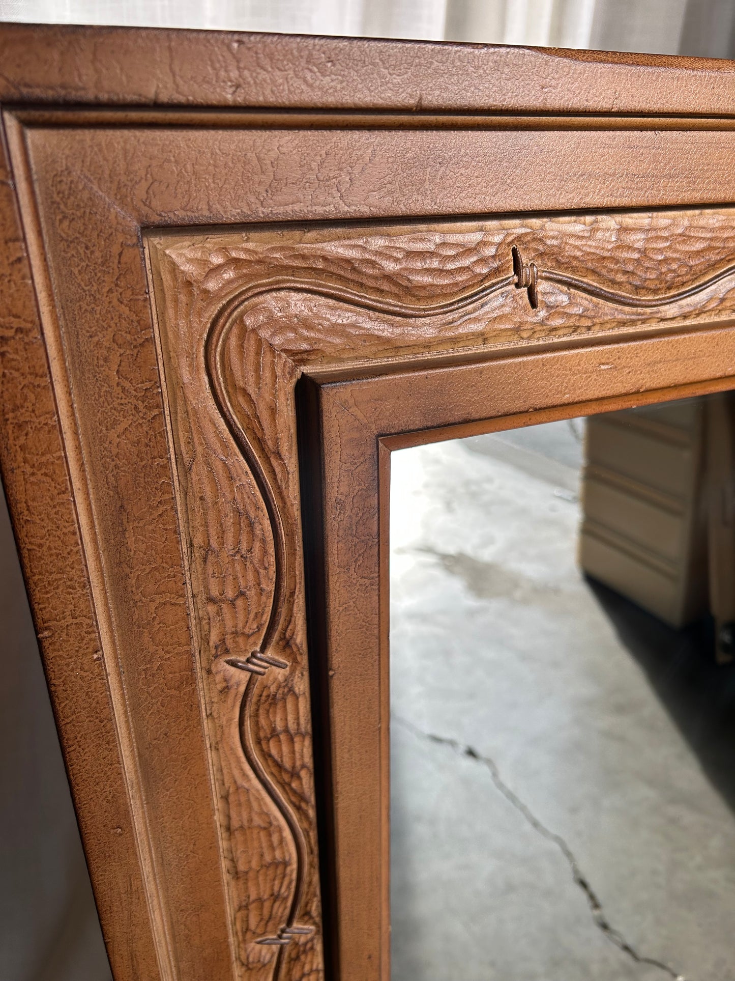 Vintage Carved Faux Bois Barbed Wire Mirror, Circa 1970s