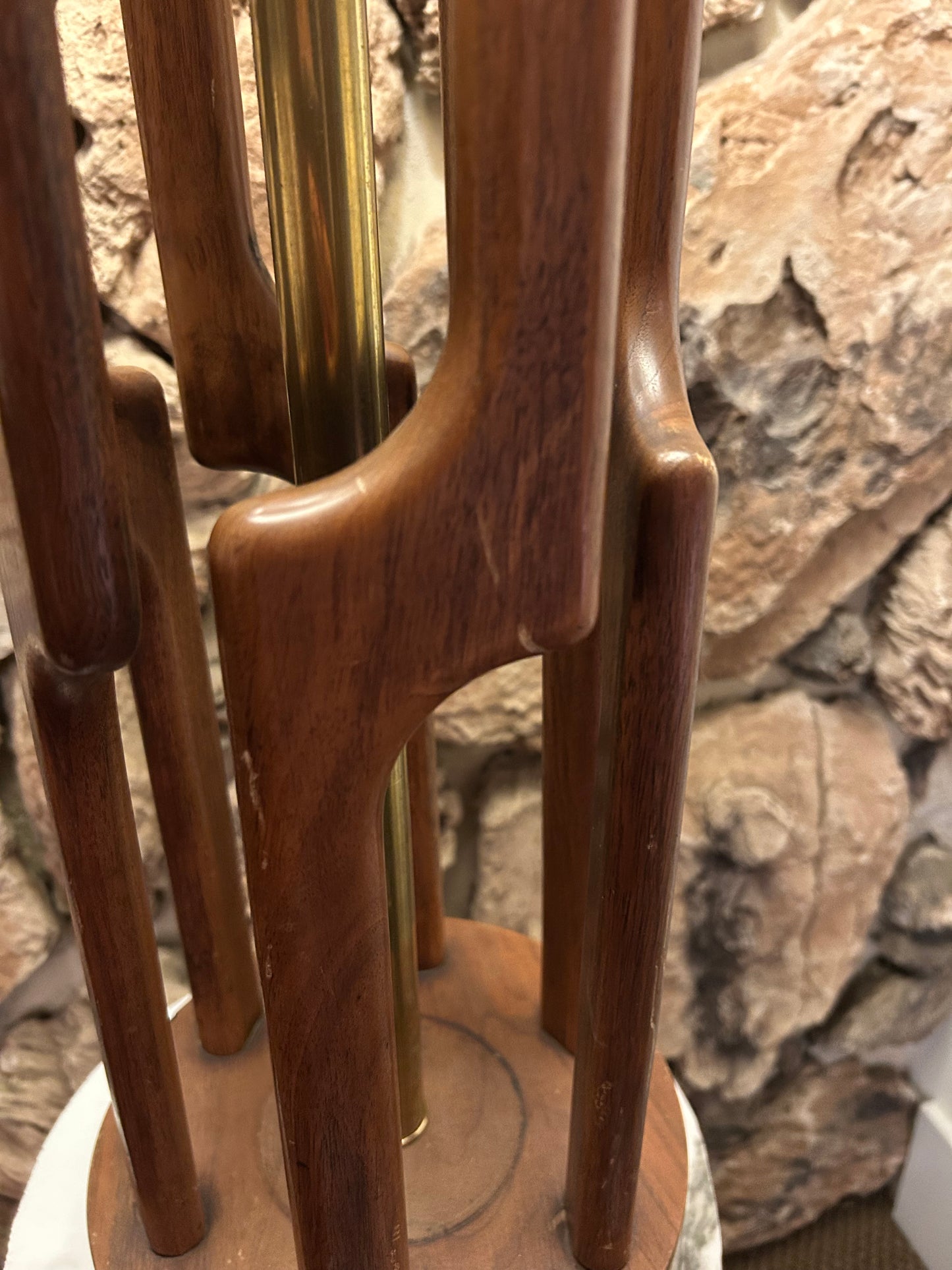 Mid Century Walnut and Brass Sculptural Table Lamp by VH Woolums, Circa 1960s