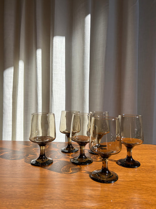 (6) Libbey Brown Wine Glasses