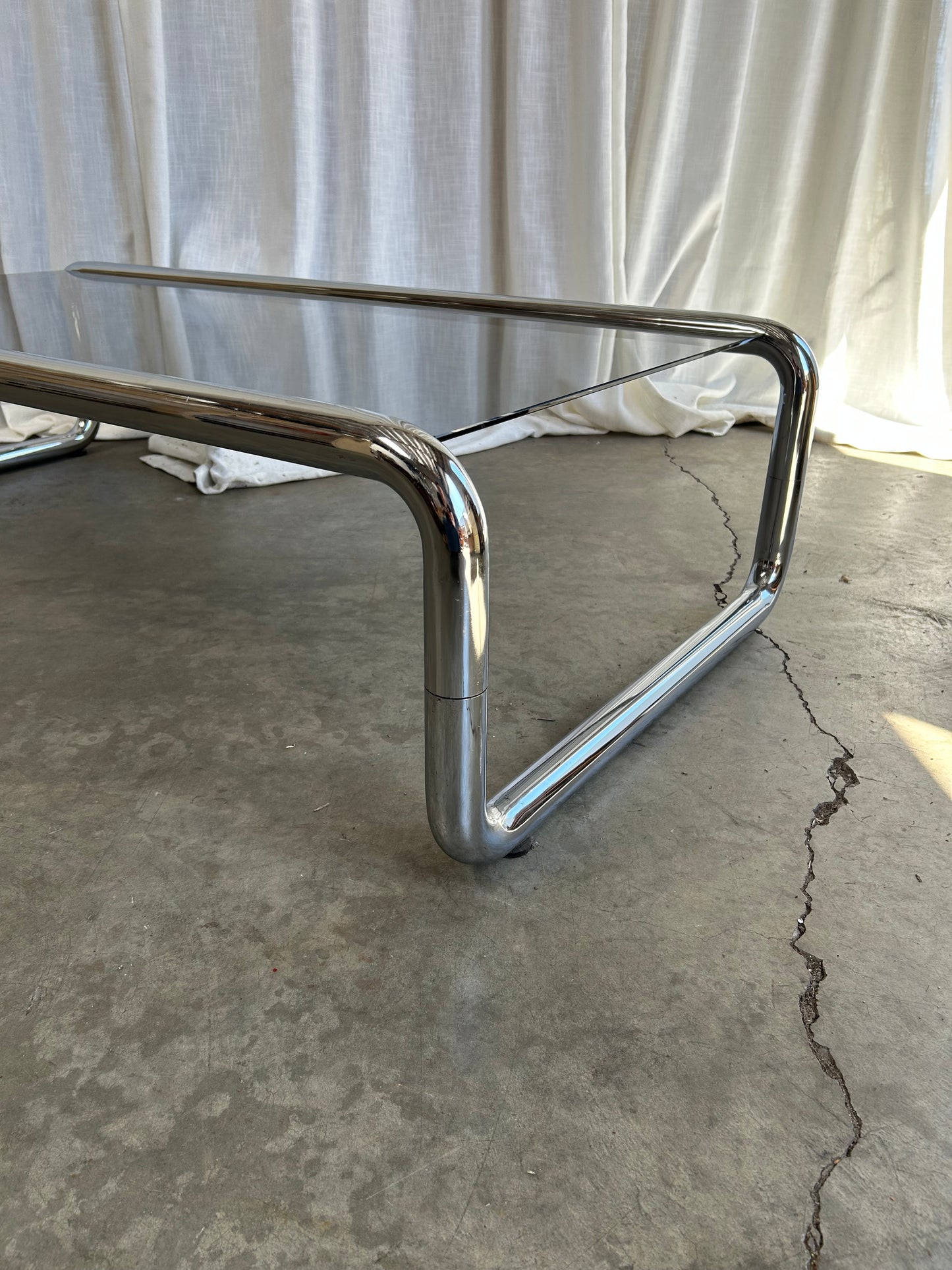 Chrome and Smoked Glass Vintage Coffee Table in the Style of Marcel Breuer, Circa 1970s