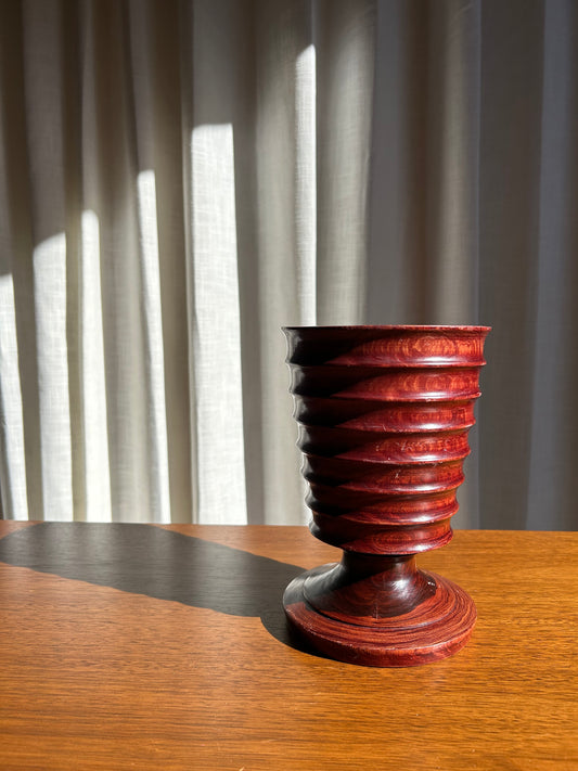 Vintage Turned Wood Redwood Ribbed Vase