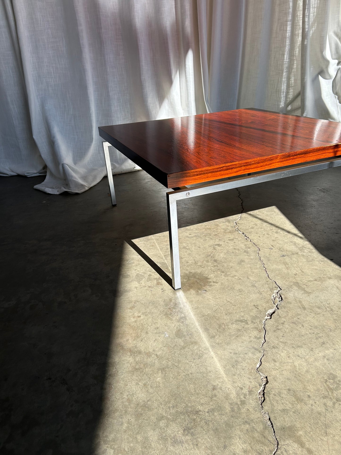 MCM Rosewood and Chrome Floating Coffee Table, Circa 1960s