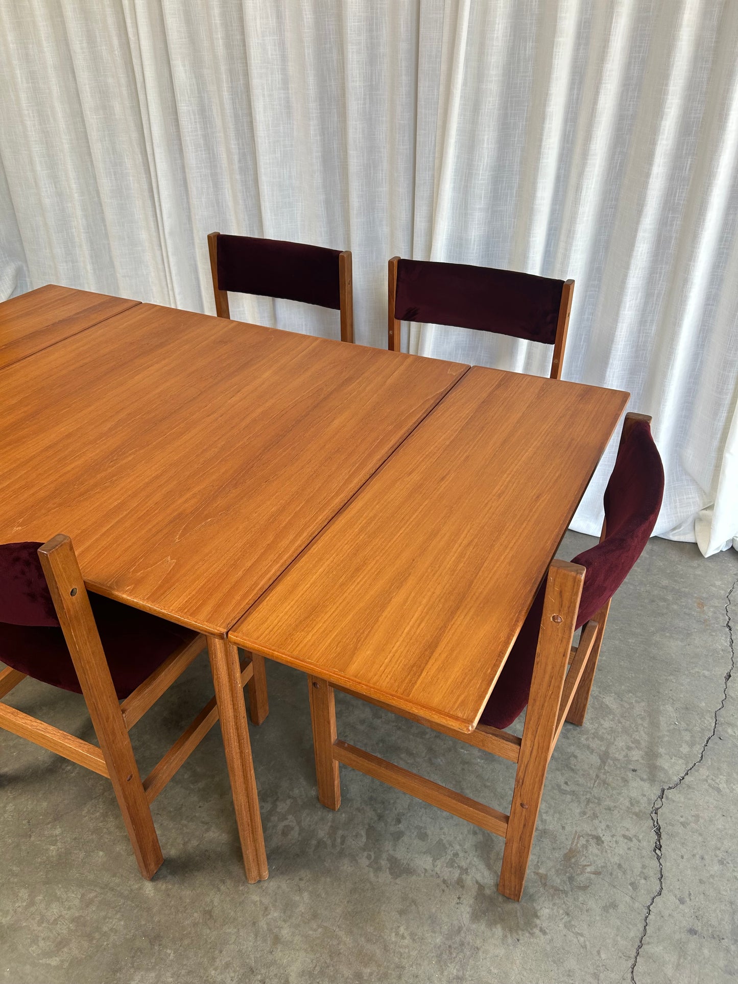 Danish Teak Expandable Square Dining Table w/ 2 draw leaves, Circa 1980s
