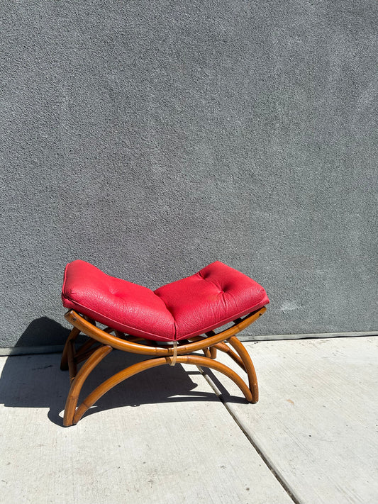 MCM Curved Bamboo Leather Stool Bench, Circa 1960s