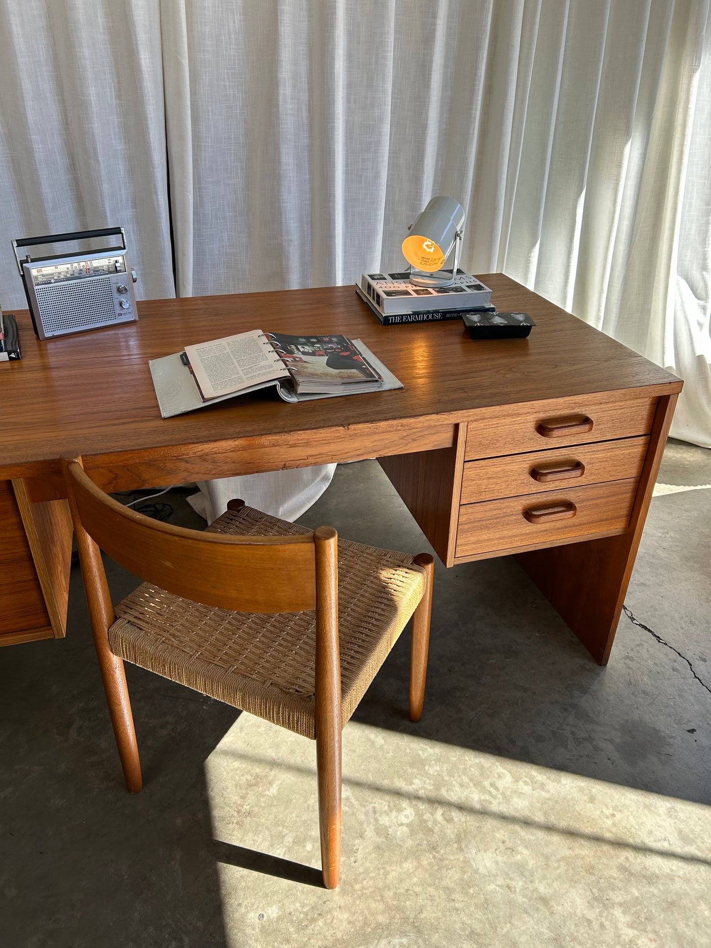 Large Danish Teak MCM Waterfall Desk and Poul Volther for Frem Rojle Chair