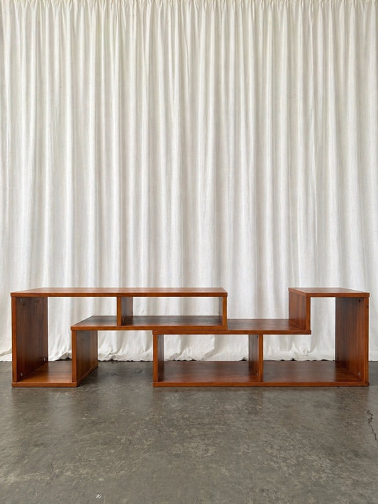 Vintage Teak Modern 2 Piece Modular Low Bookcase Console