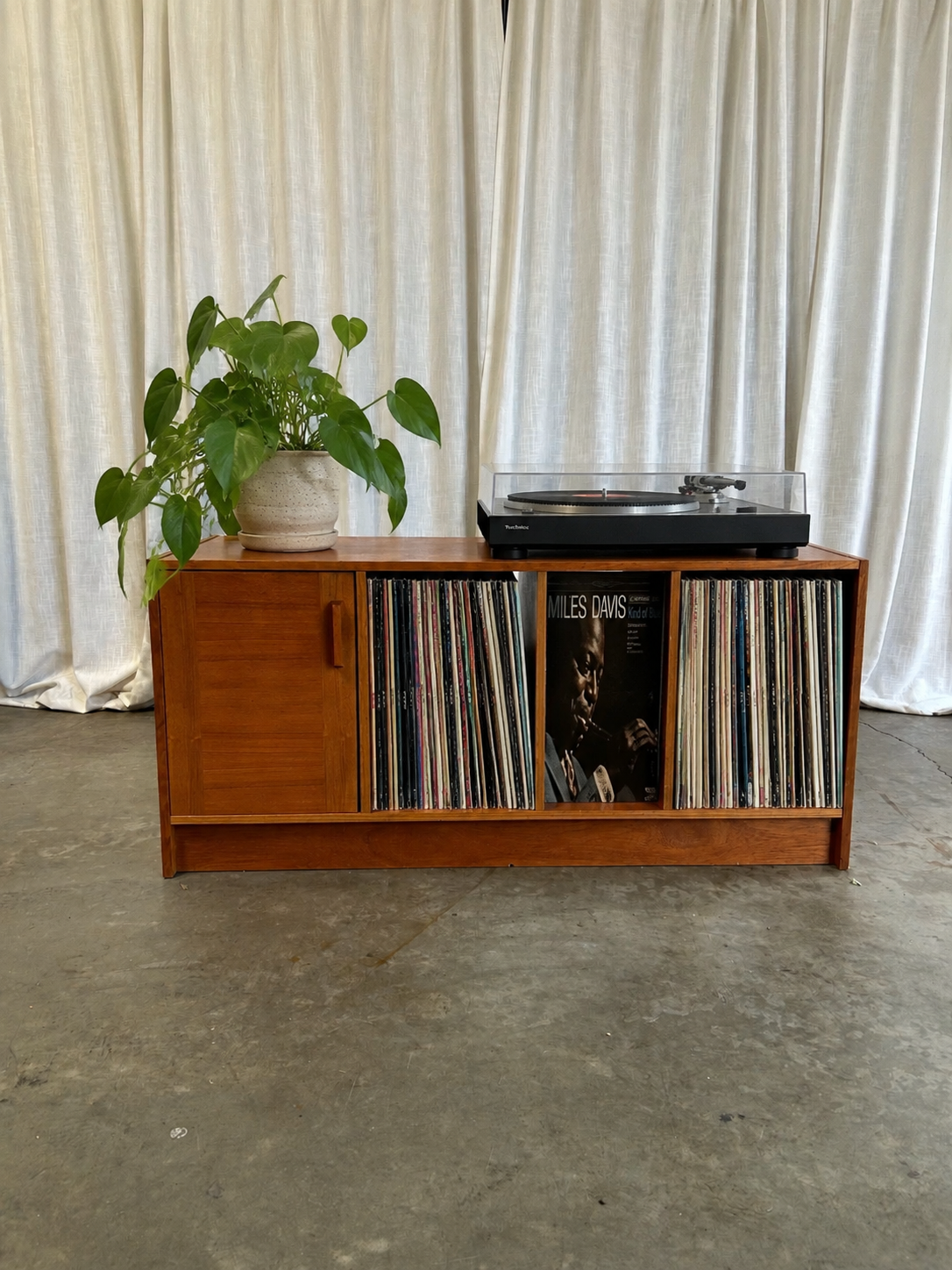 Mid-Century Teak Record Console Cabinet