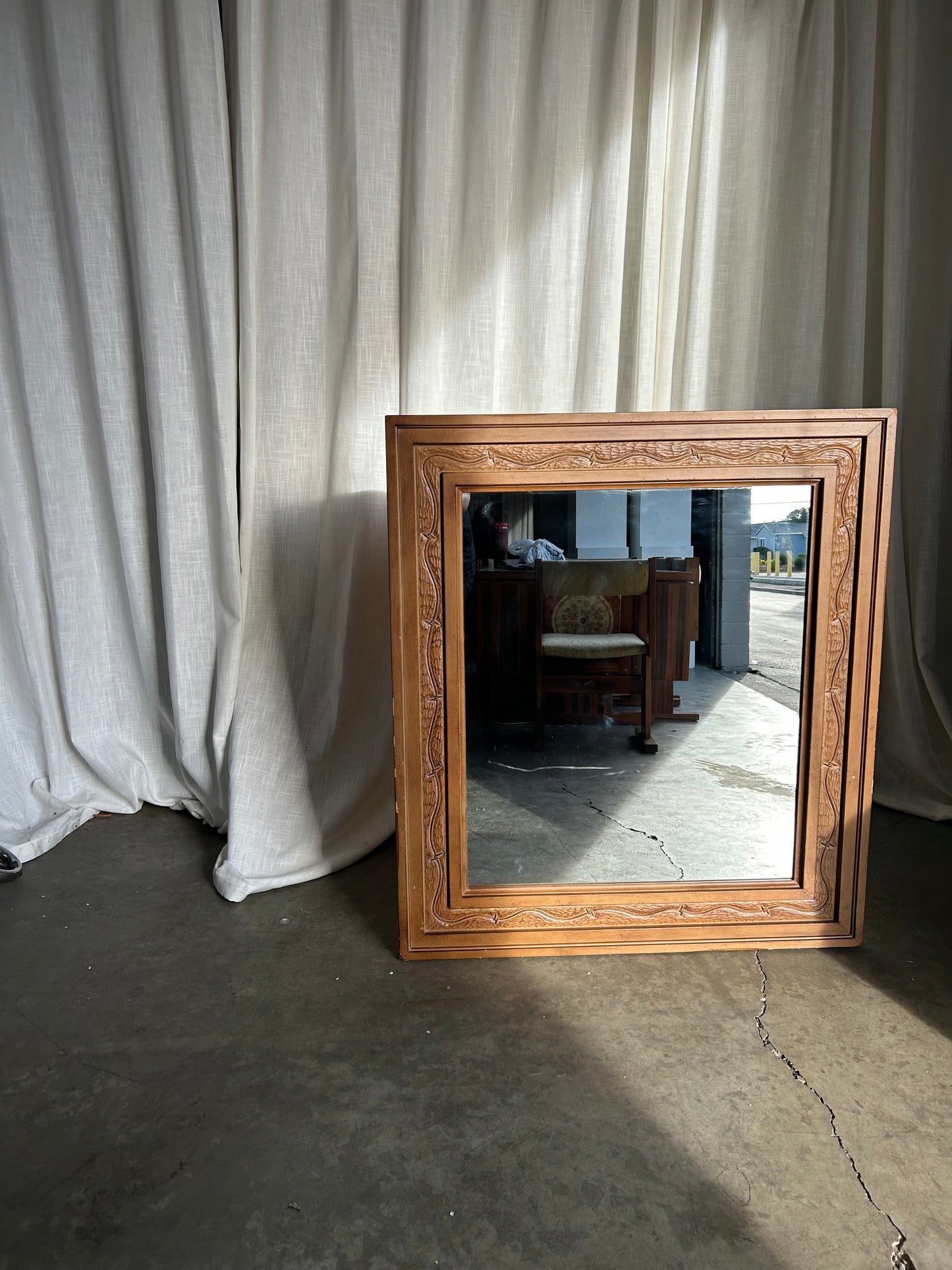 Vintage Carved Faux Bois Barbed Wire Mirror, Circa 1970s