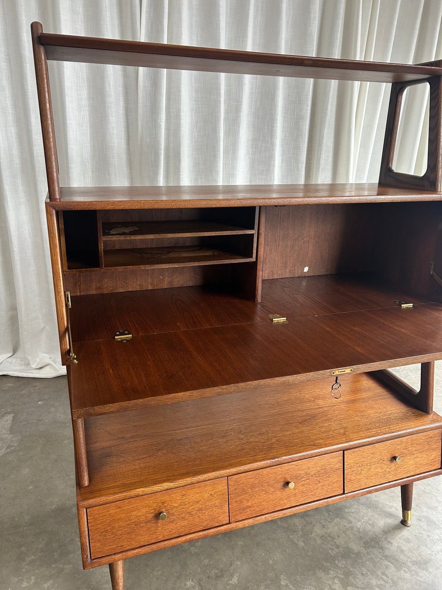 Vintage Midcentury Walnut Secretary Desk Bookcase by Saginaw Furniture, Circa 1960s
