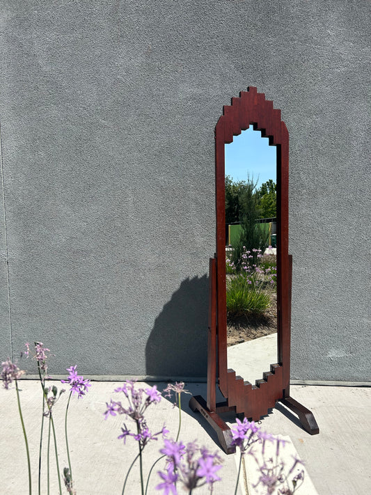 Antique Art Deco Brutalist Standing Mirror, Circa 1920s