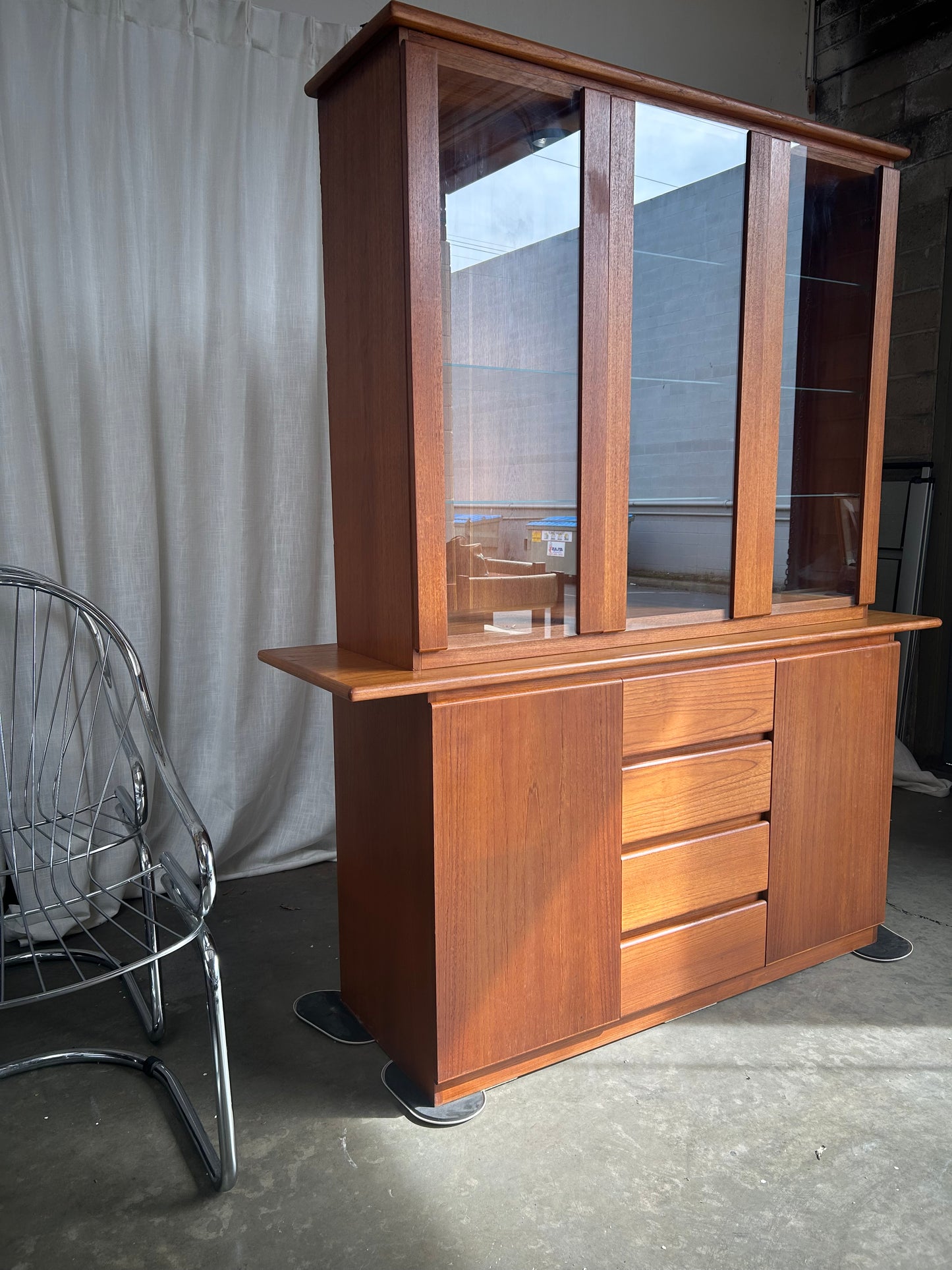 MCM Teak 3-Piece Lighted Hutch Cabinet by Mobican, Canada, Circa 1980s