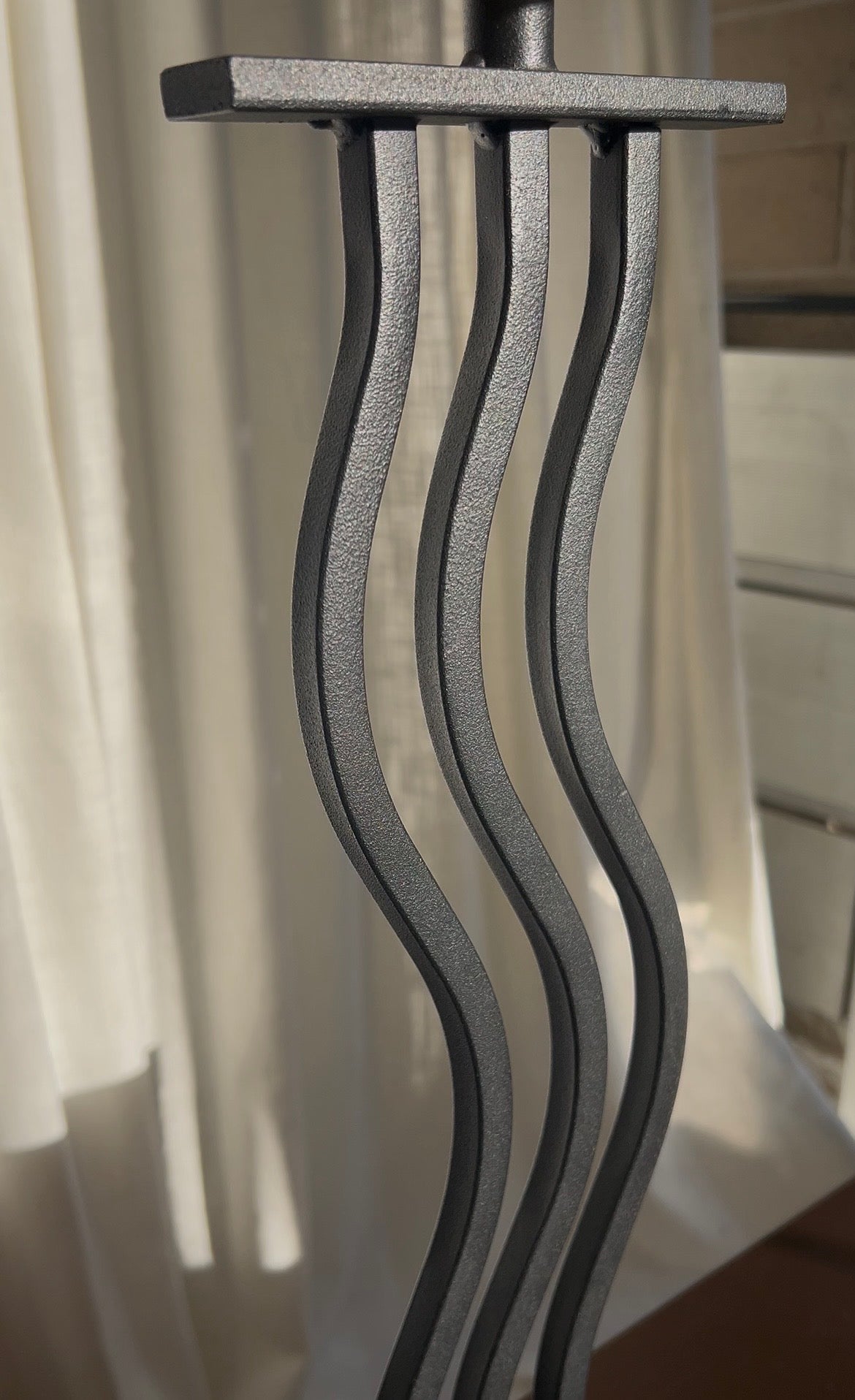 Postmodern Wavy Black Metal Table Lamp, Circa 1980s
