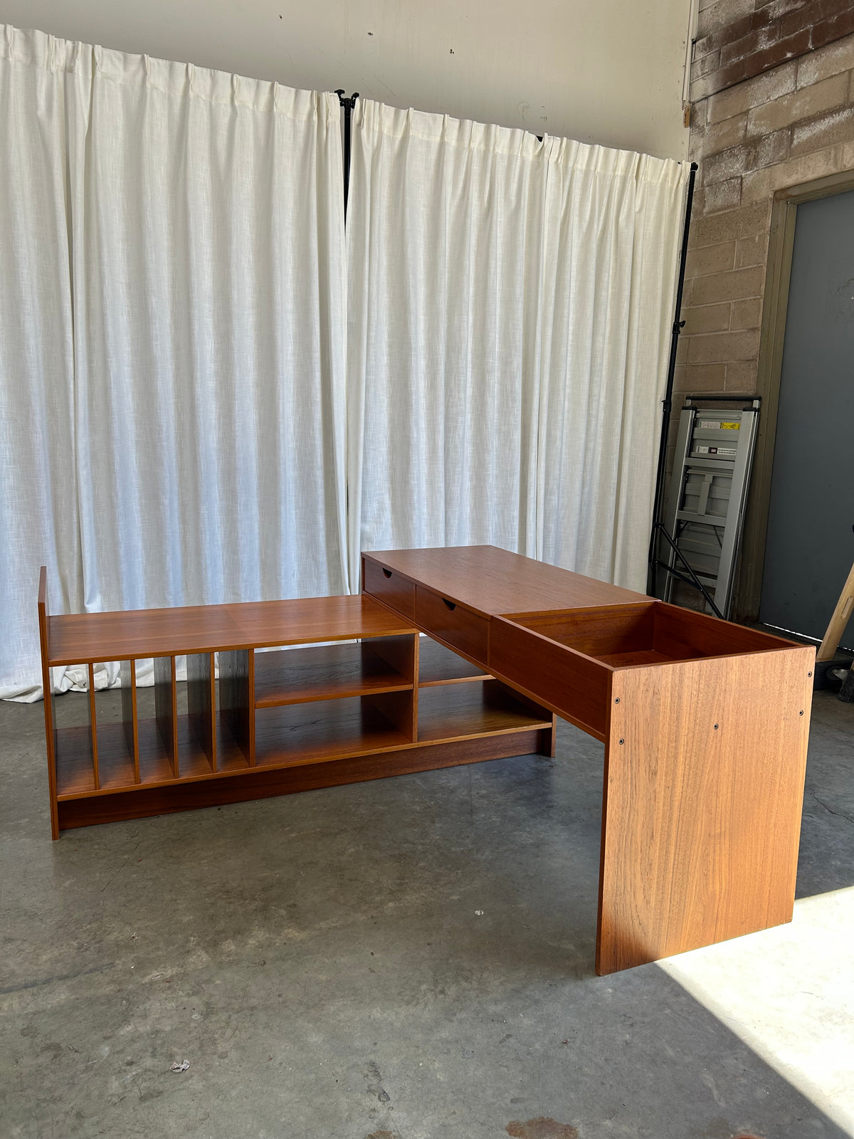 Danish Style Teak Modular Media Record Console Desk