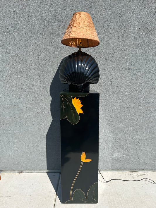 Asian Floral Lacquer Pedestal, Circa 1980s
