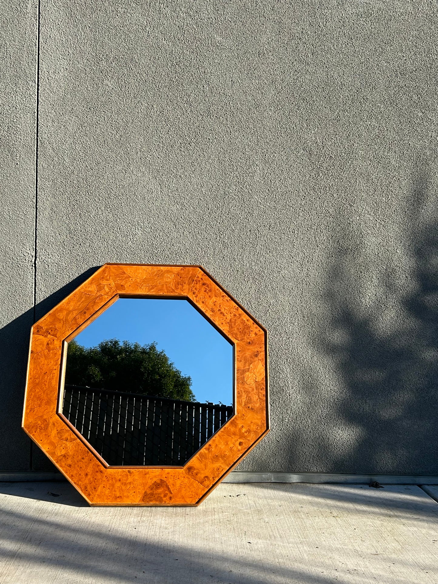 Burl Wood Octagonal Accent Wall Mirror, Circa 1970s