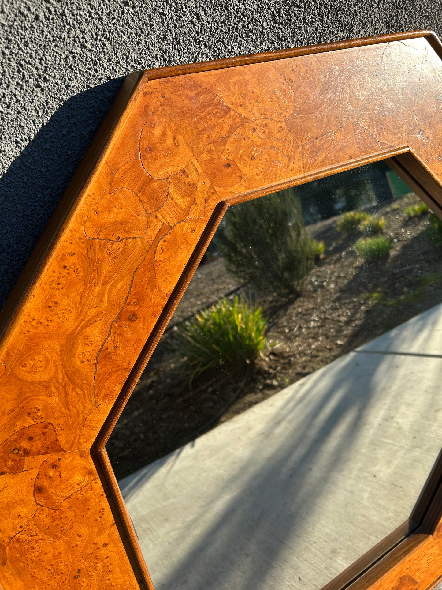 Burl Wood Octagonal Accent Wall Mirror, Circa 1970s