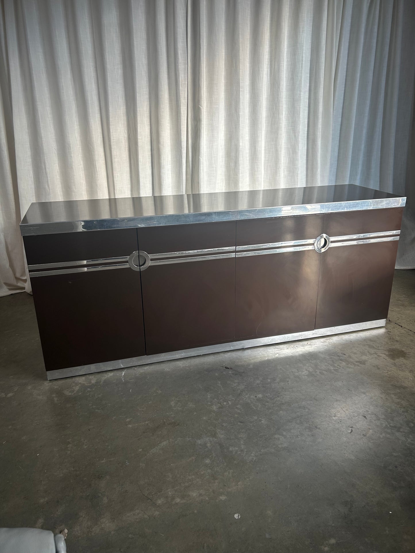 Chocolate Lacquer & Chrome Pierre Cardin Credenza, Circa 1970s