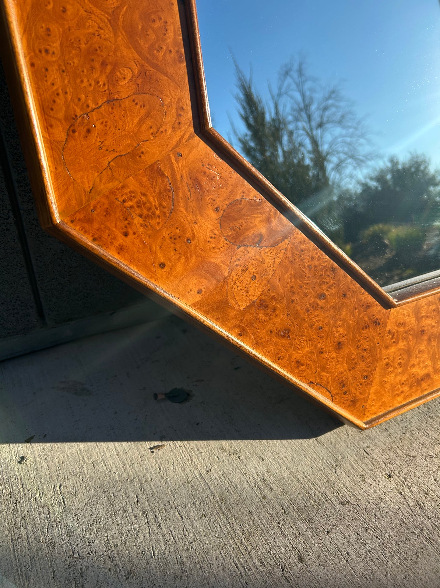 Burl Wood Octagonal Accent Wall Mirror, Circa 1970s