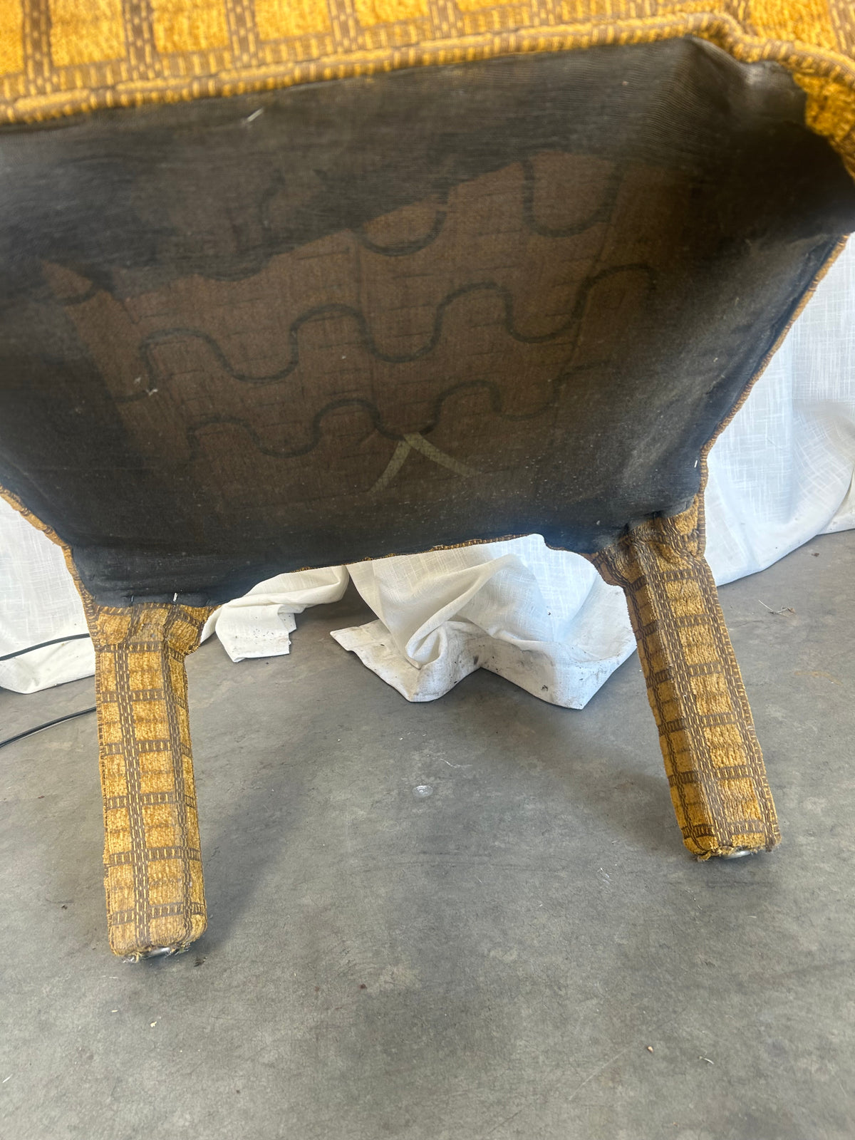 Vintage Gold Velvet Check Ottoman Vanity Stool