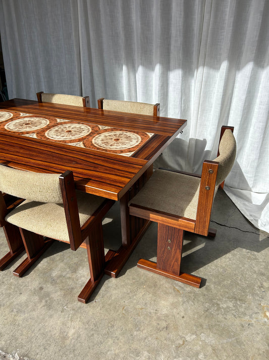 MCM Rosewood Ox Art Dining Table and 7 Chairs, Circa 1970s, Designed by Poul H Poulsen for Gangsø Mobler