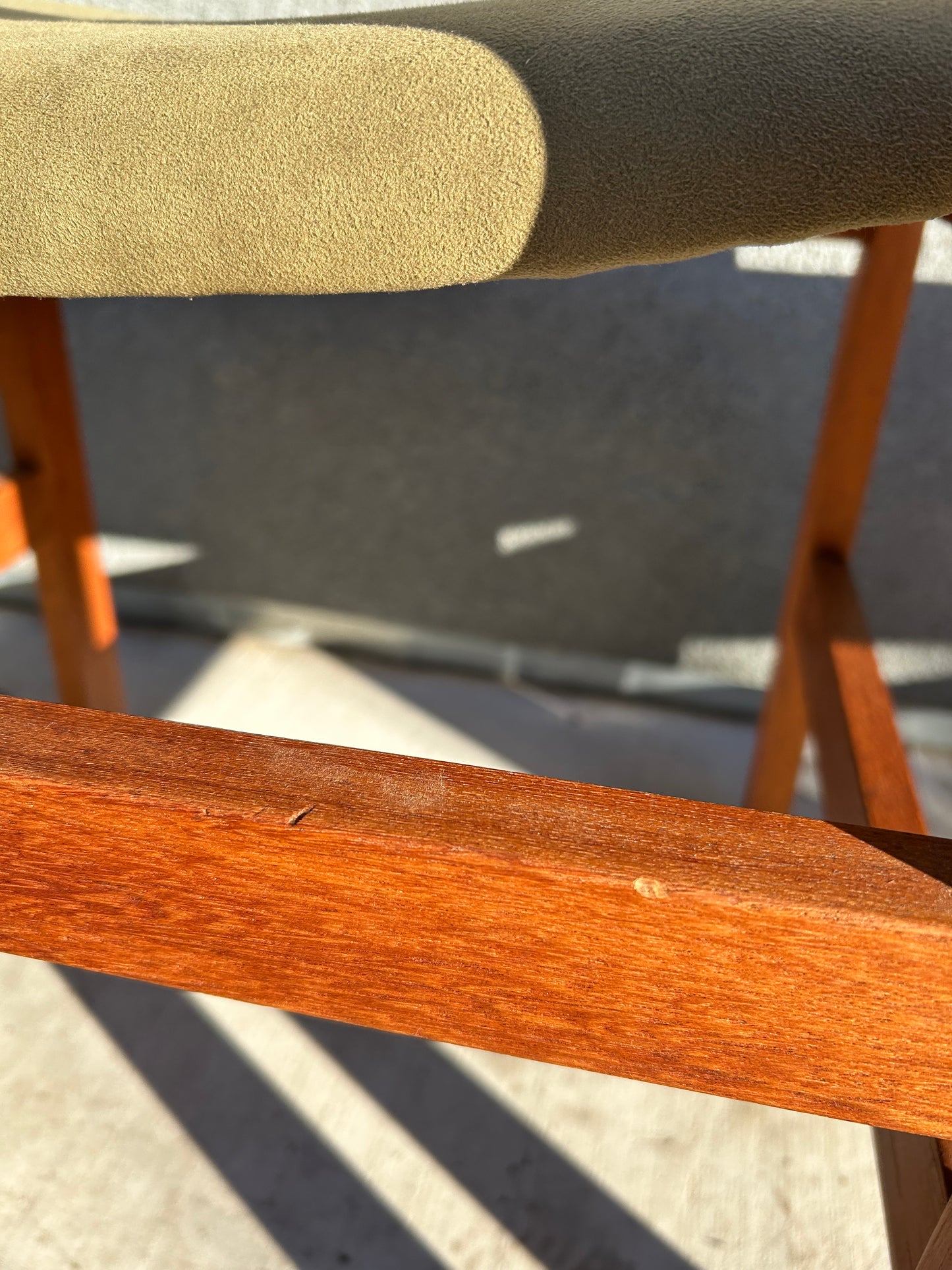 Danish Teak Green Faux Suede Dining Chairs, 7 Available