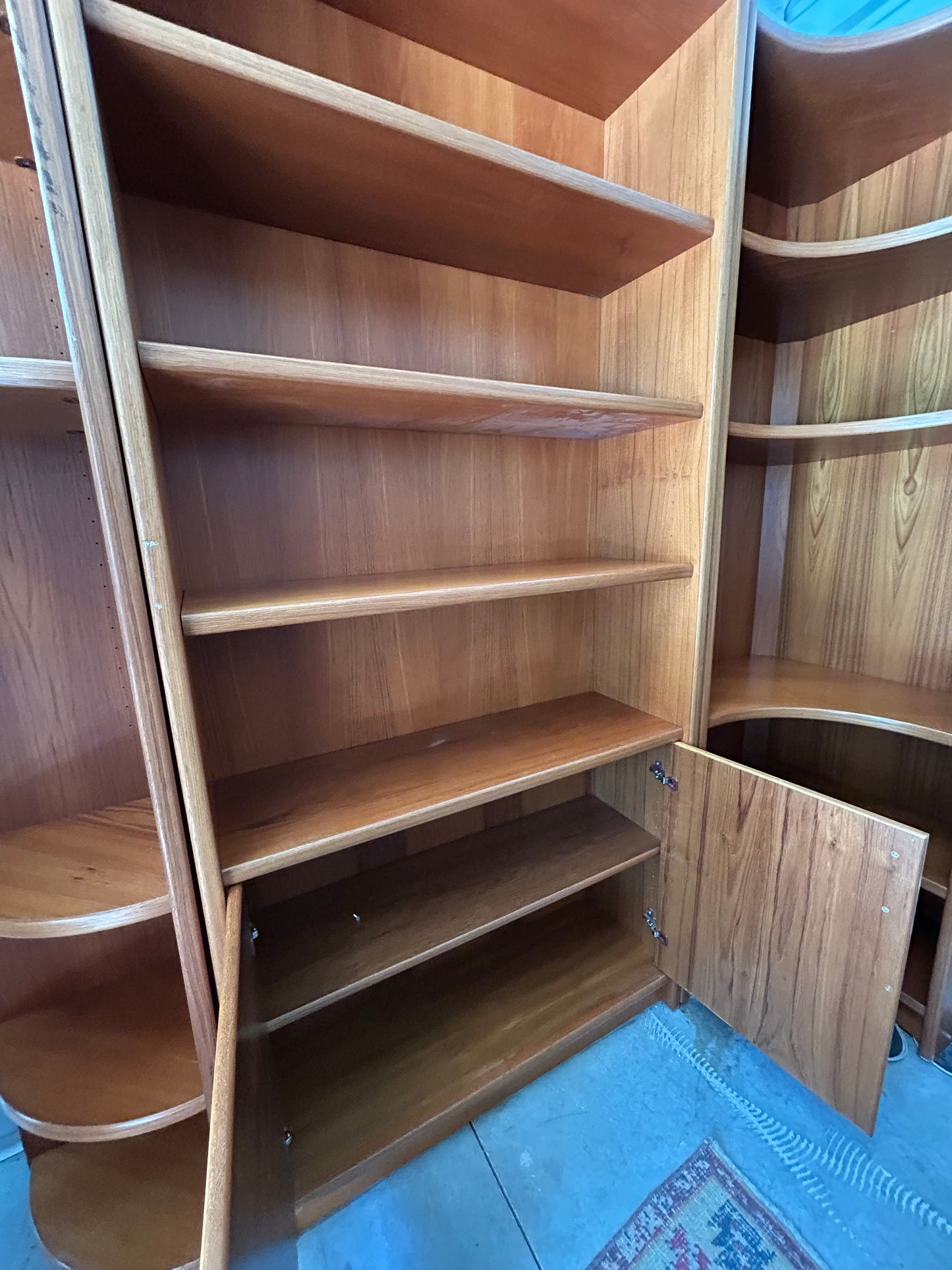 Danish Mid-Century Curved Modular Teak Corner Shelving Unit, Set of 3