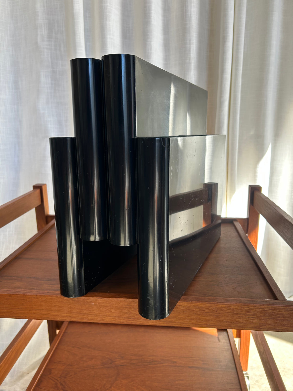 Vintage Black Kartell Magazine Rack with Handle, Circa 1970s