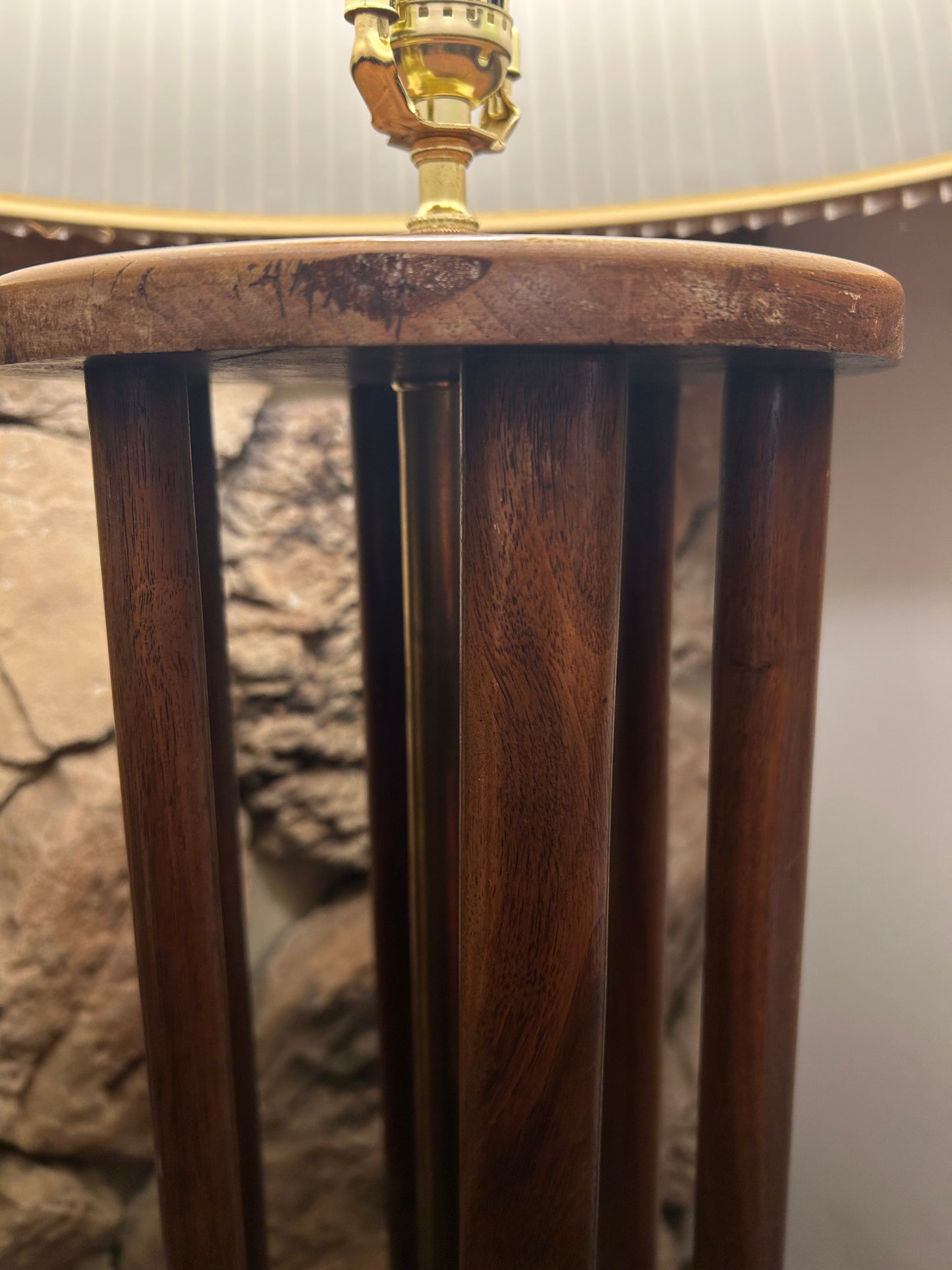 Mid Century Walnut and Brass Sculptural Table Lamp by VH Woolums, Circa 1960s