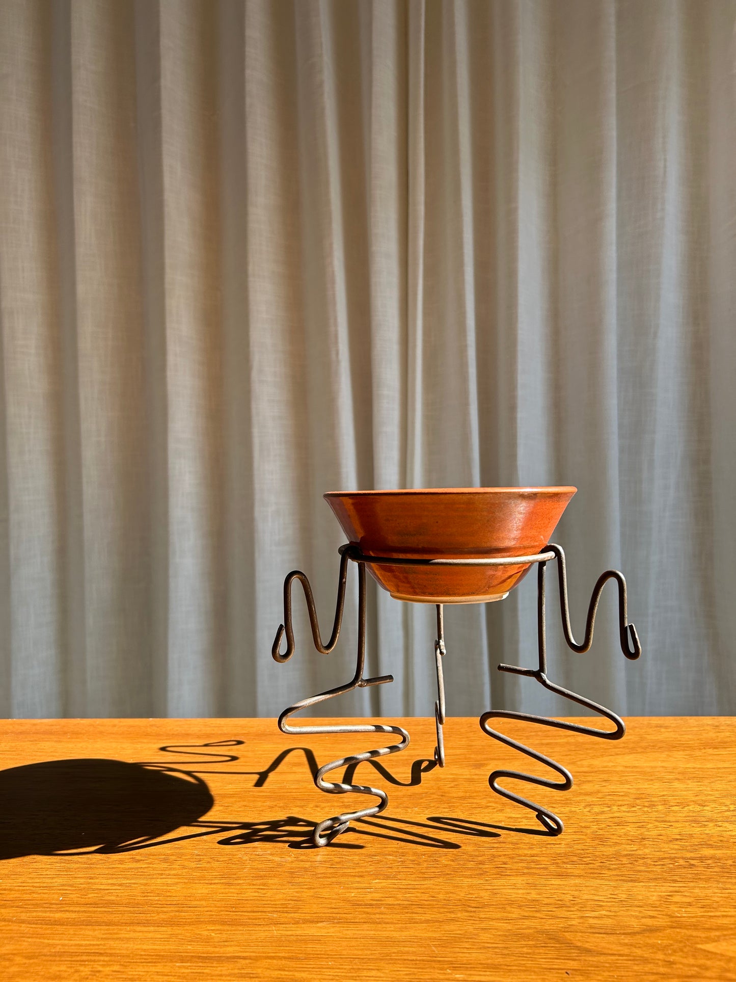 Handmade Abstract Metal Zig Zag Plant Stand or Bowl Pedestal, Bowl Included