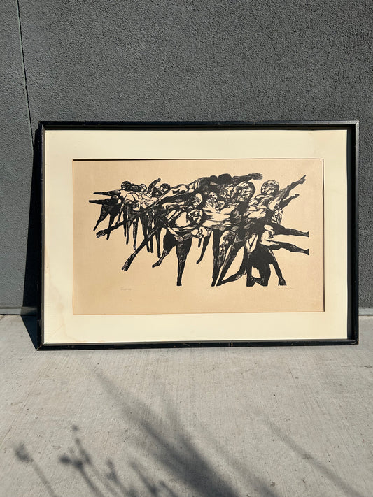 Vintage Signed Original Woodcut Matted and Framed, Jacob Landau, Circa 1960s