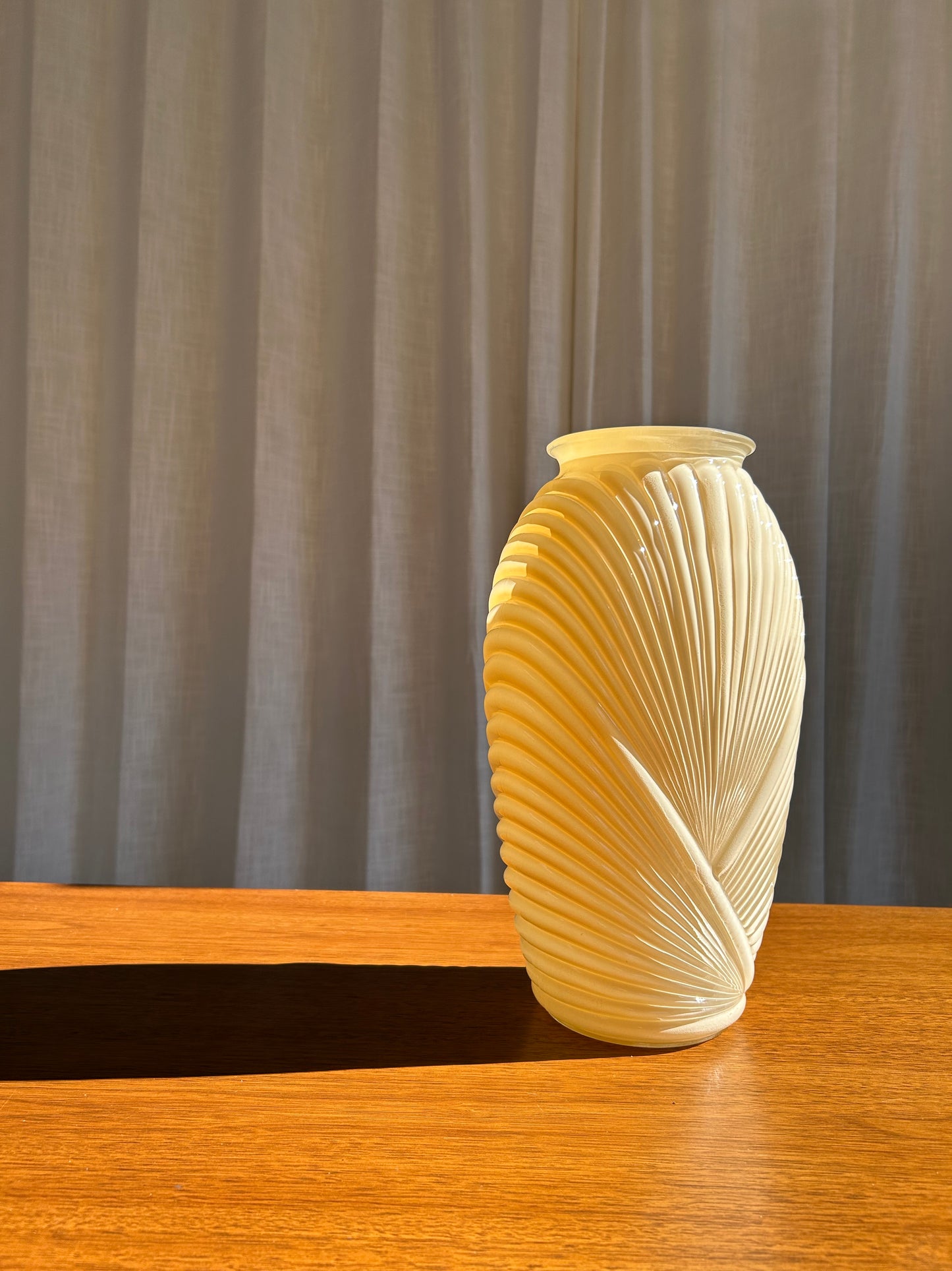 Vintage Anchor Hocking Beige Draped Glass Vase, Art Deco Revival