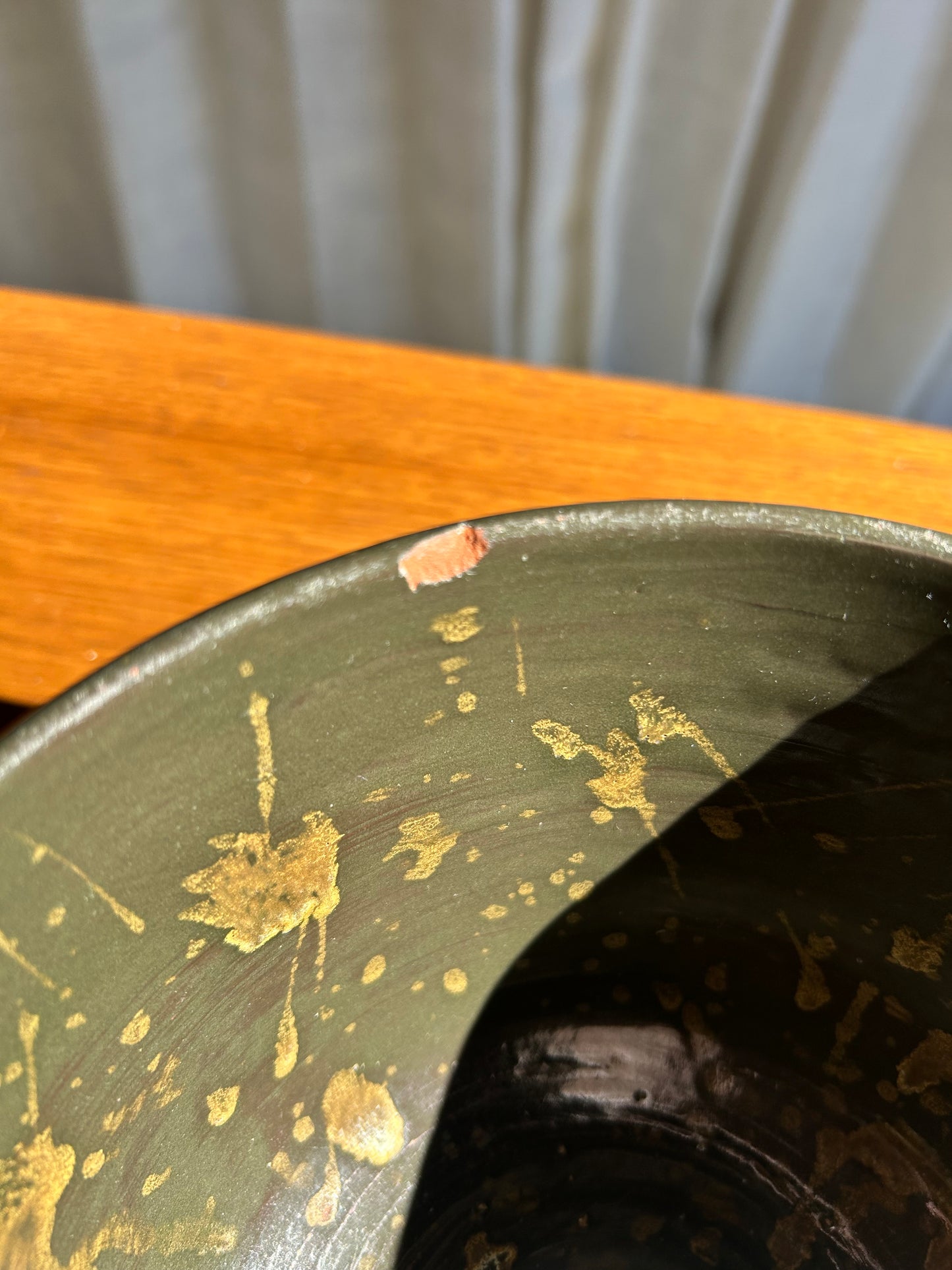 Handmade Green Studio Pottery Splattered Bowl, Signed