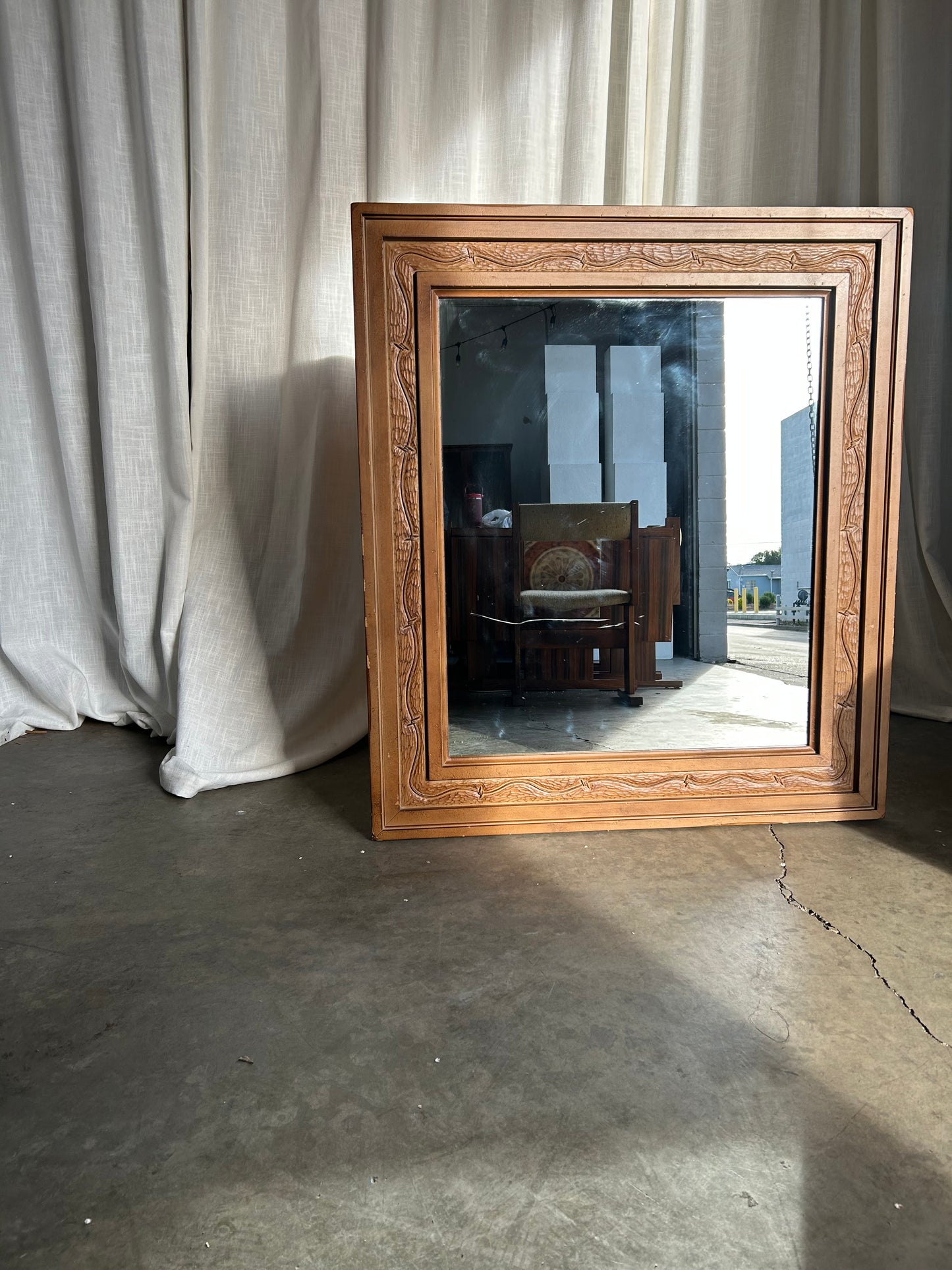 Vintage Carved Faux Bois Barbed Wire Mirror, Circa 1970s