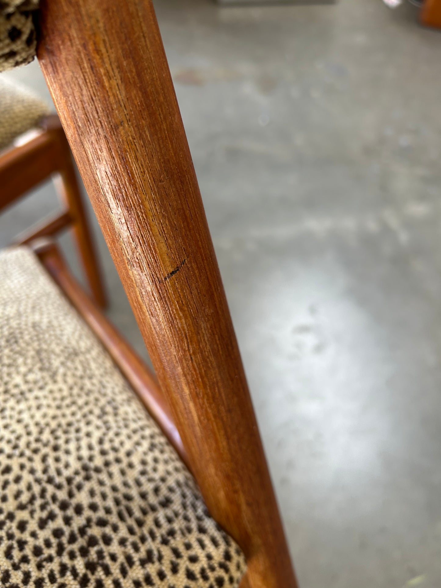 Vintage Danish Style Teak Dining Chairs with New Chenille Upholstery, Set of 4