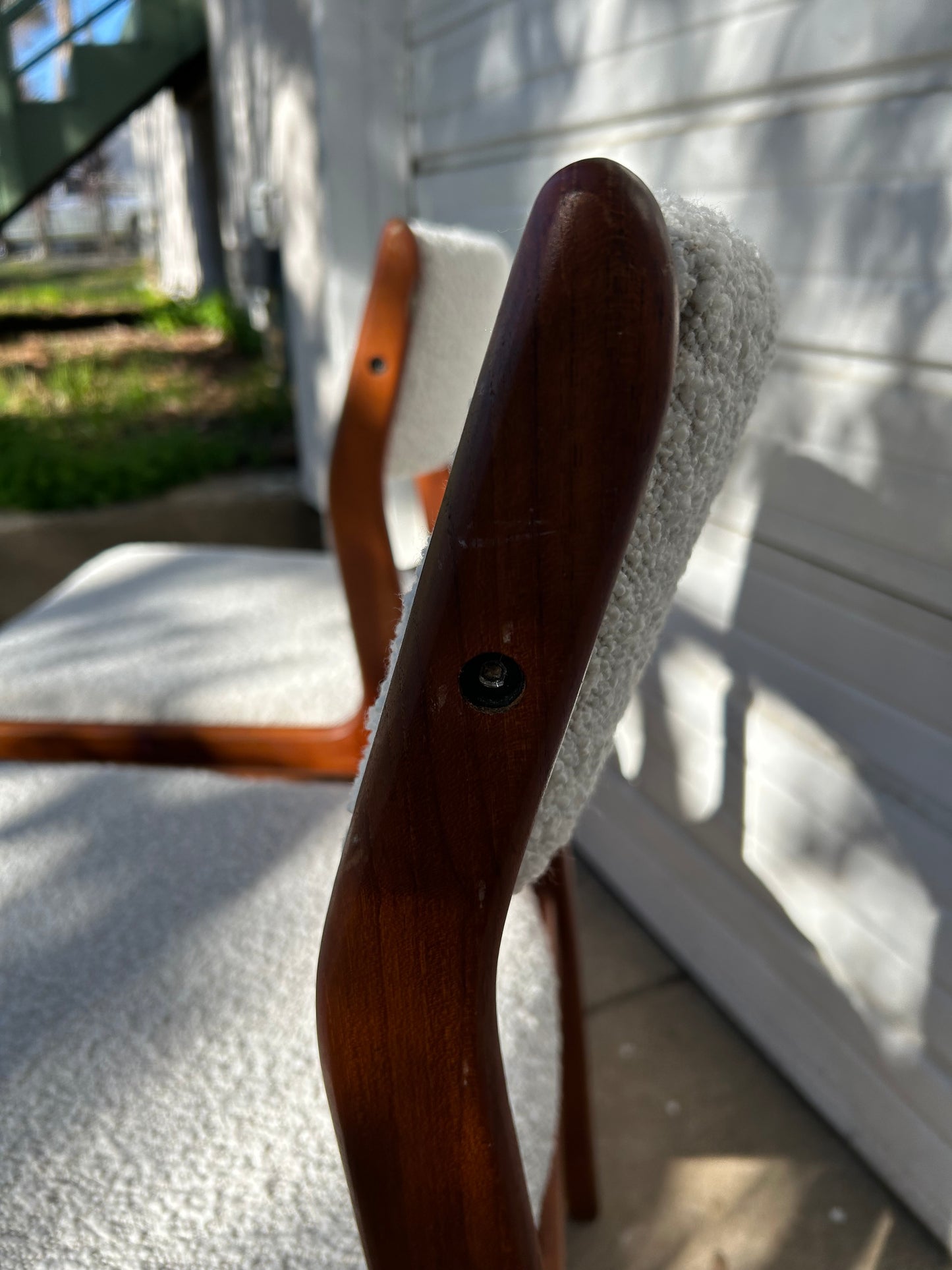 Set of 4 Mid Century Danish Teak Dining Chairs by D-SCAN, Reupholstered Boucle