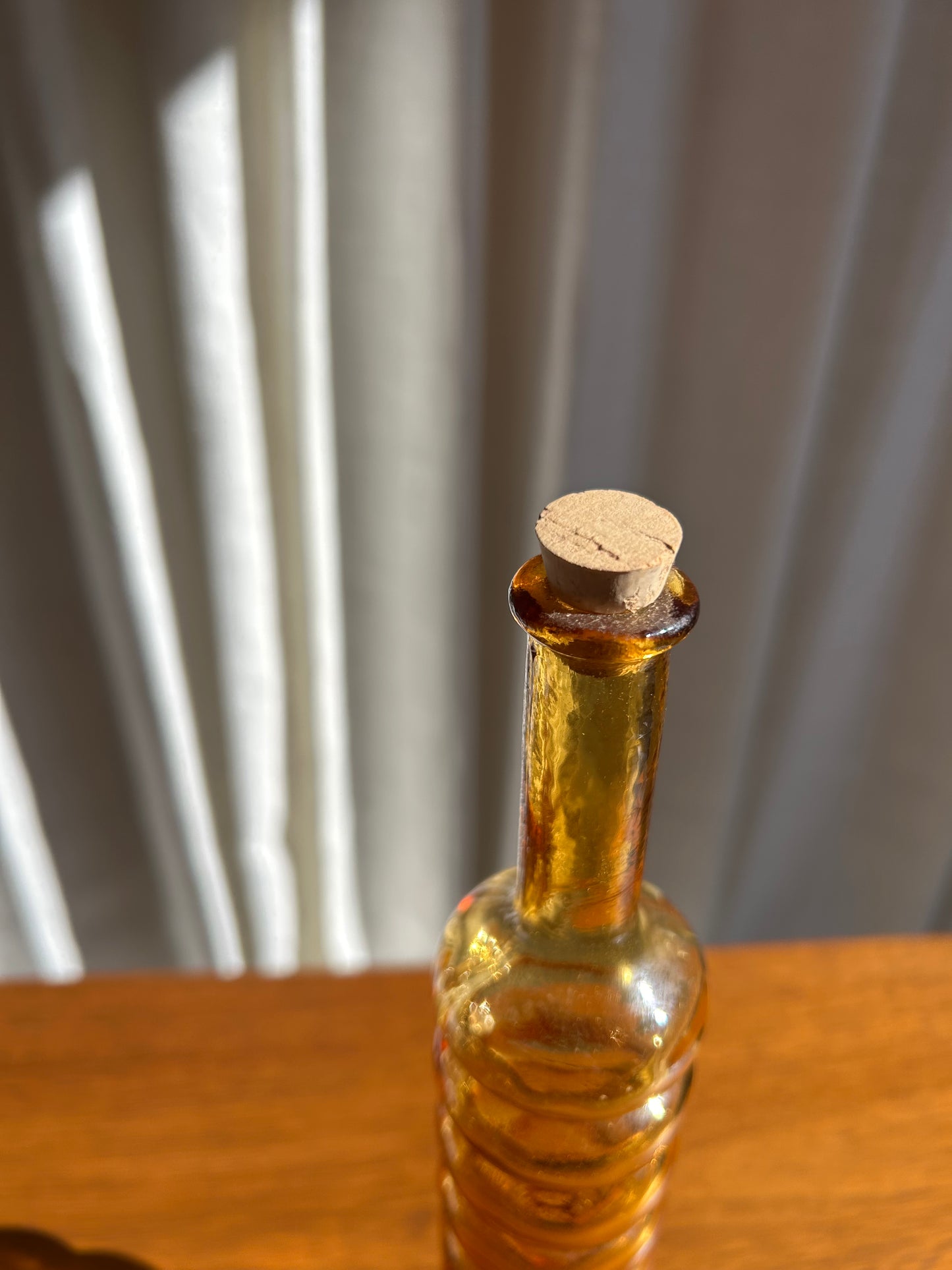 Italian Amber MCM Bubble Glass Ribbed Vase Bottle