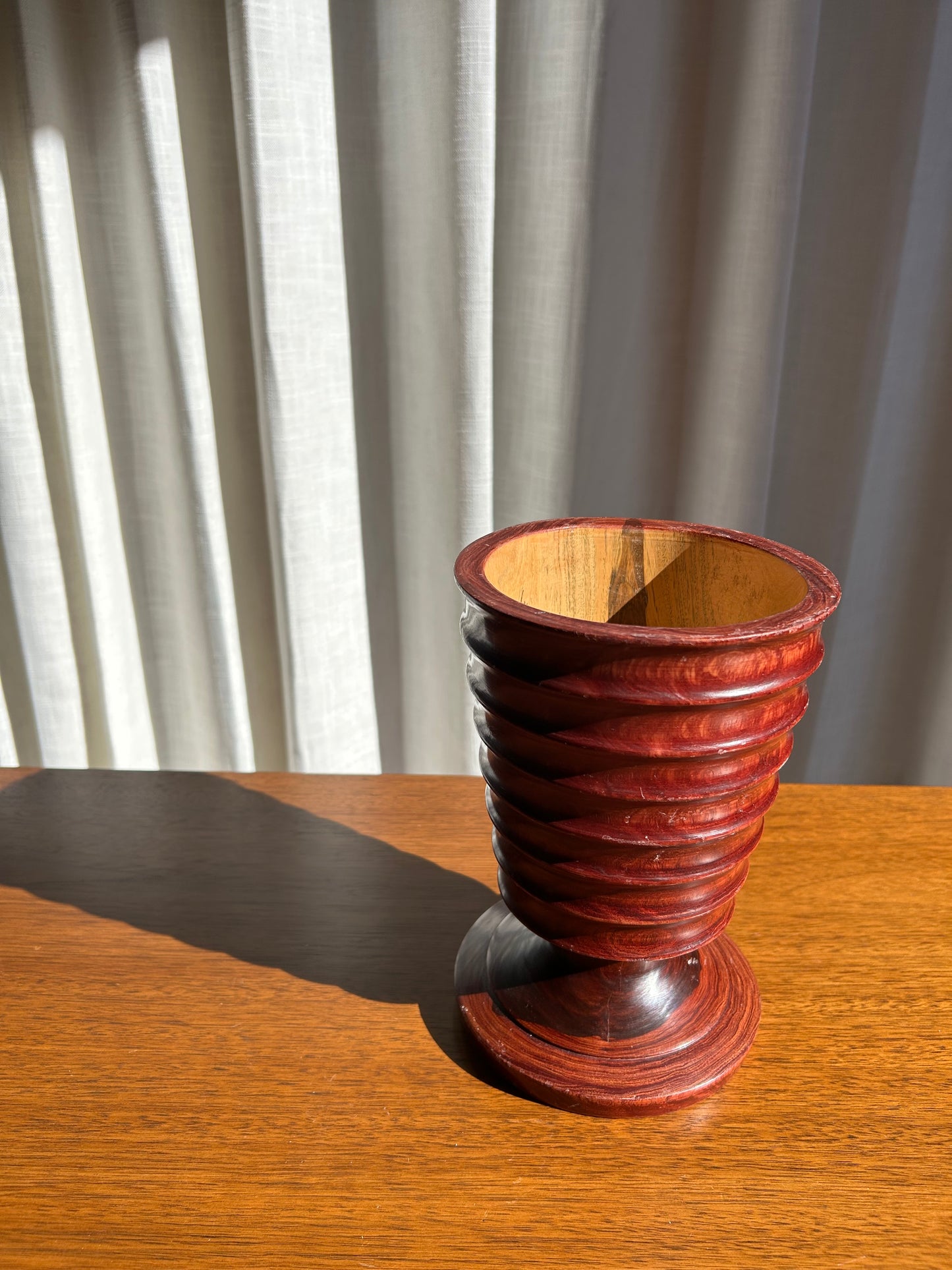 Vintage Turned Wood Redwood Ribbed Vase