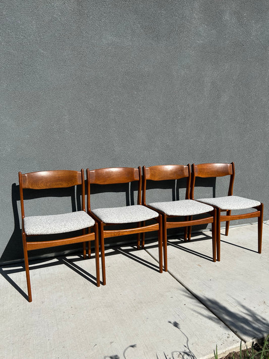 Danish Teak Dining Chairs with New Upholstery, Set of 4