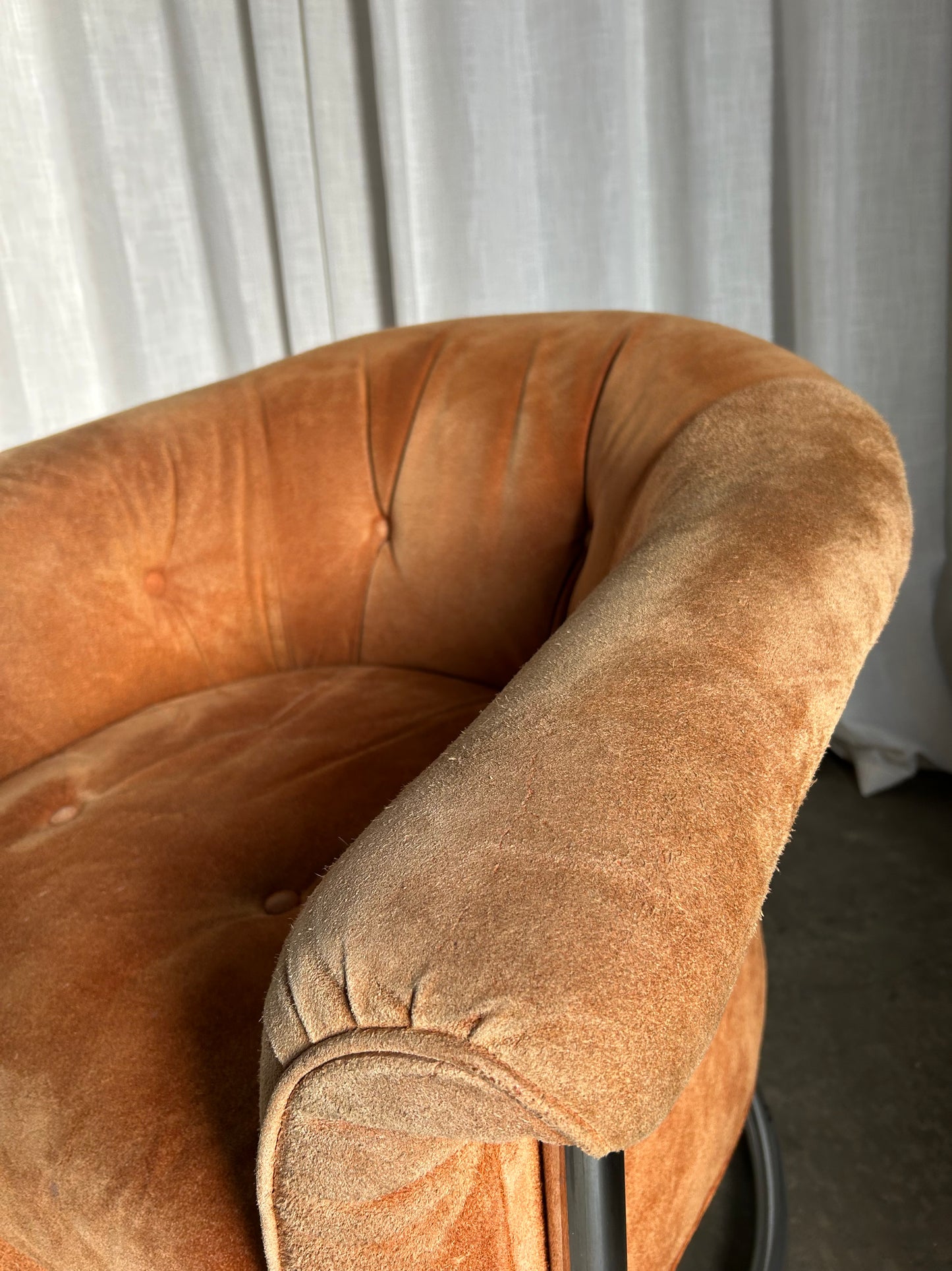 Pair of Suede and Chrome Tufted MCM Club Chairs, Circa 1970s