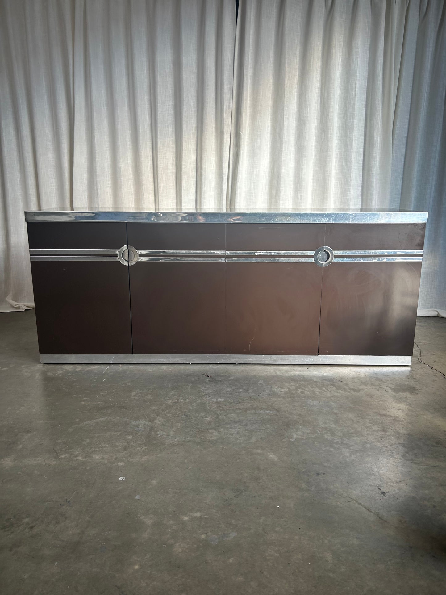 Chocolate Lacquer & Chrome Pierre Cardin Credenza, Circa 1970s