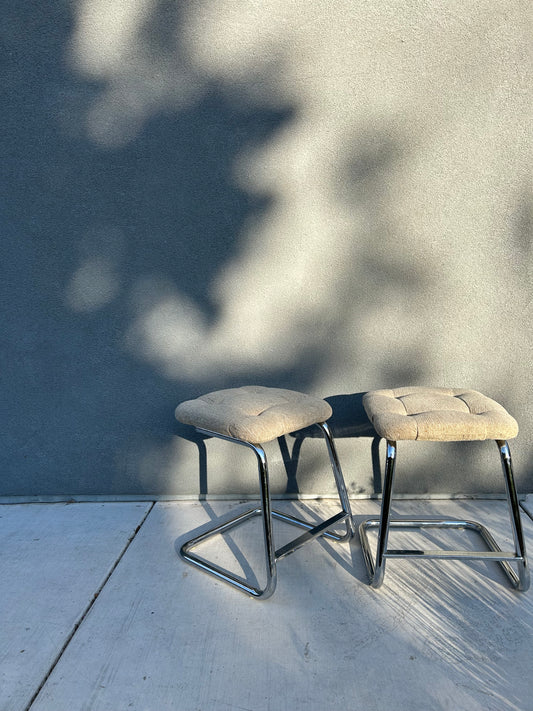 Pair of Tubular Chrome Cantilever Counter Stools, by Acme Chrome Corp, Circa 1970s