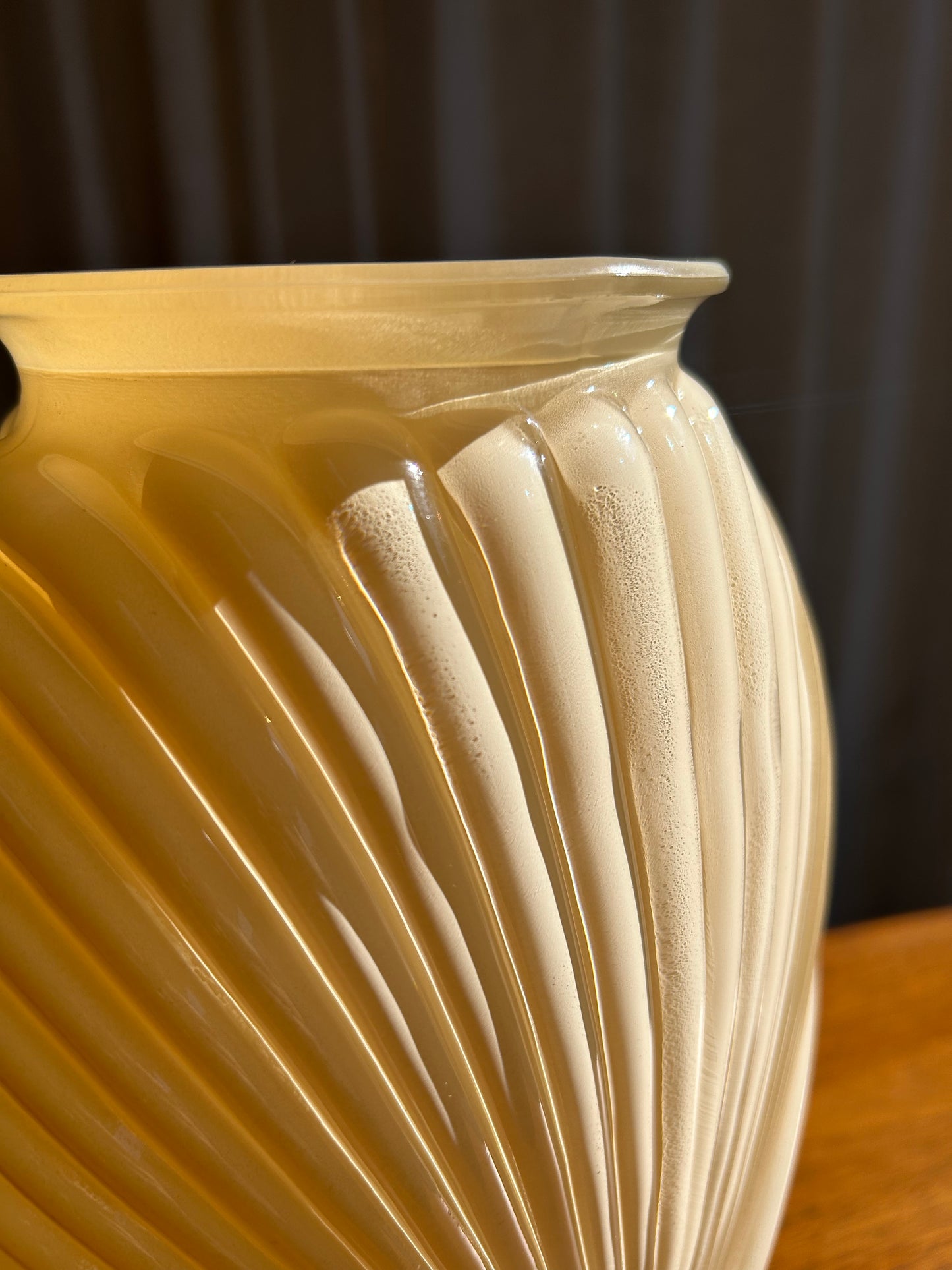 Vintage Anchor Hocking Beige Draped Glass Vase, Art Deco Revival